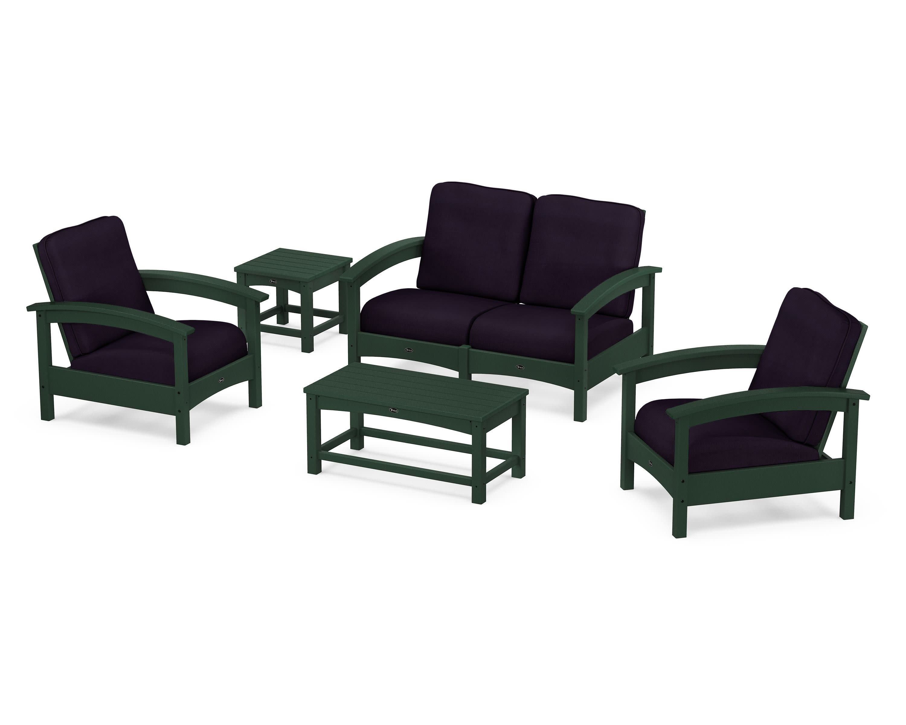 Rockport Club 6-Piece Deep Seating Conversation Set in Rainforest Canopy / Navy Linen