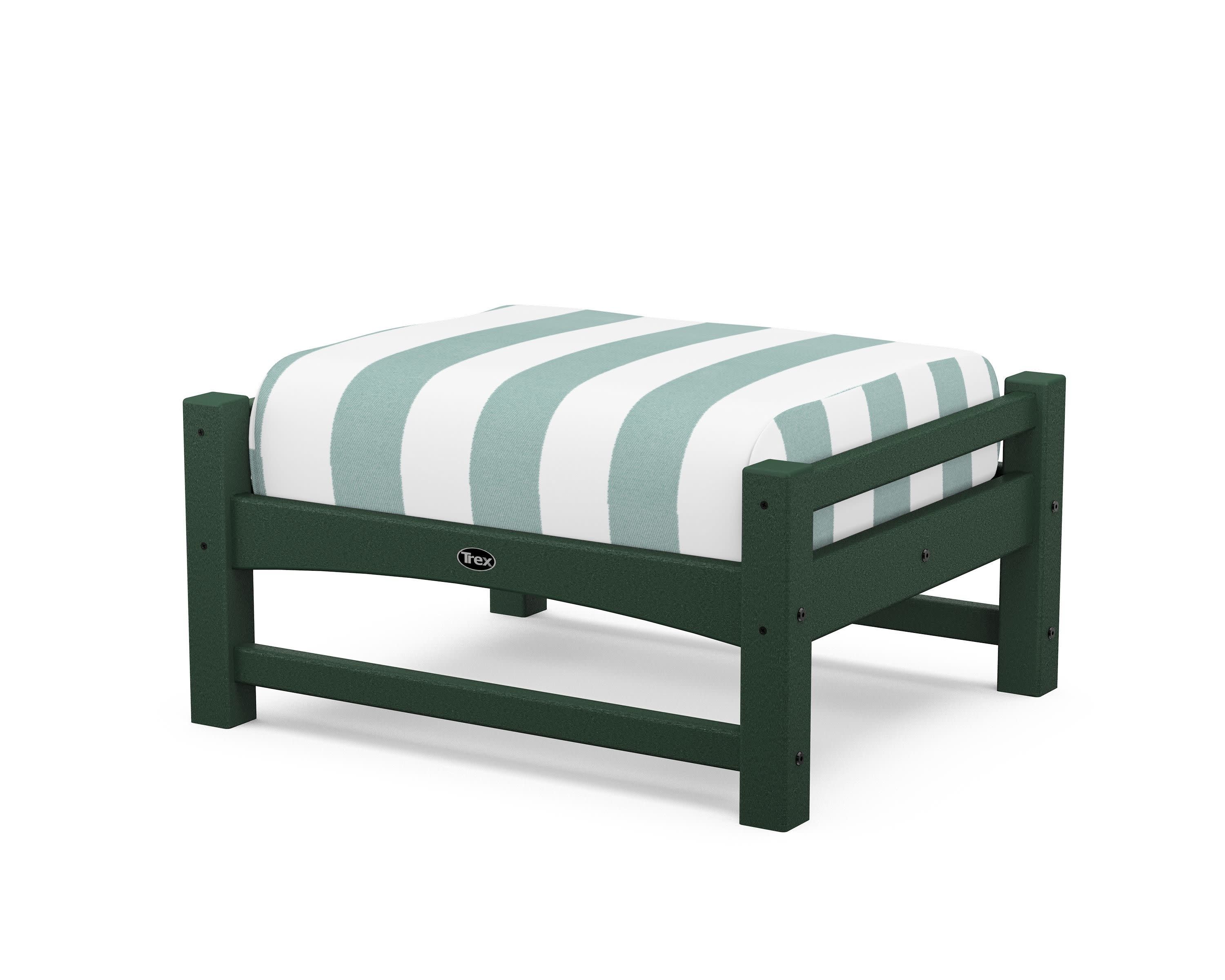 Rockport Club Ottoman in Rainforest Canopy / Cabana Stripe Glacier Spa