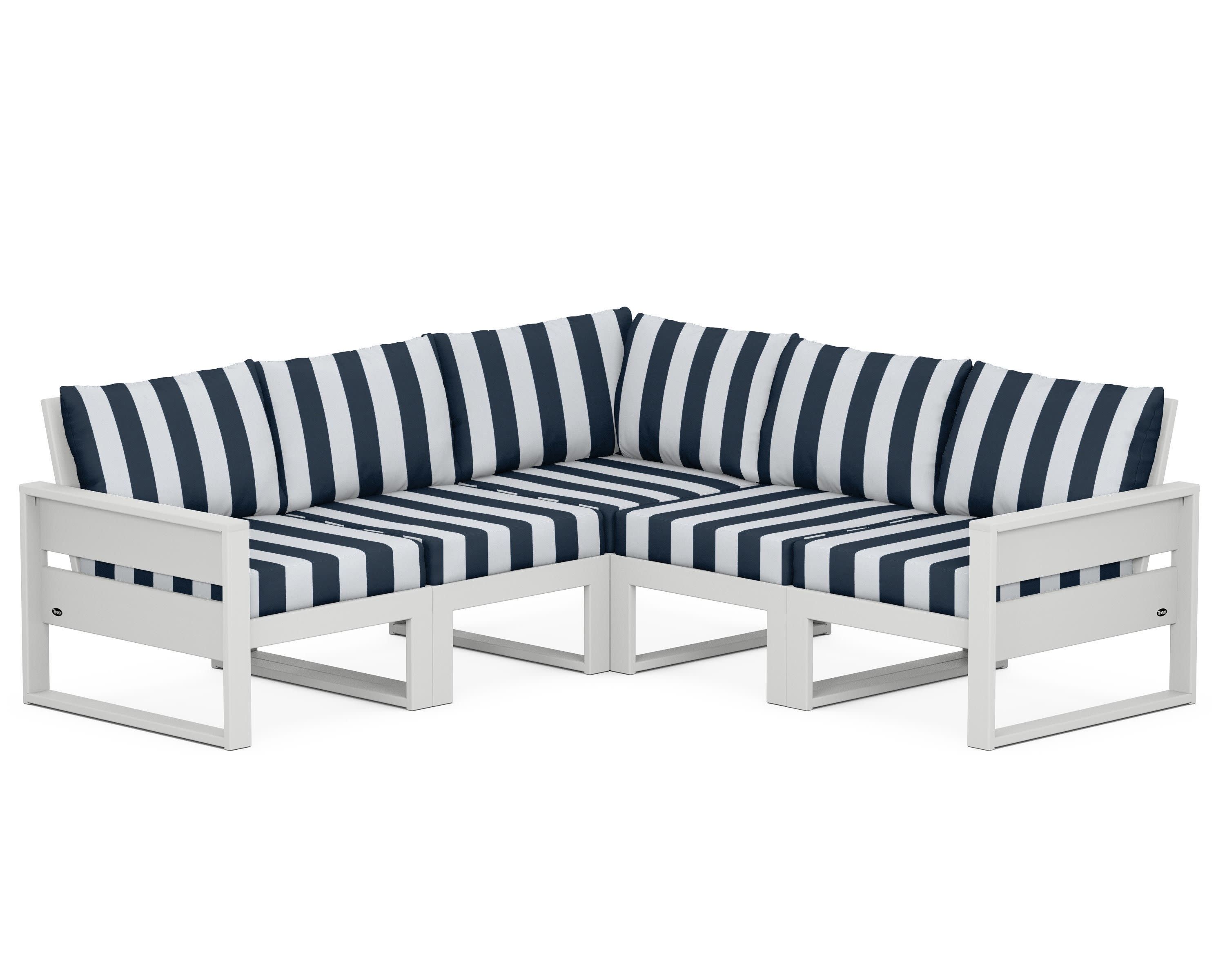 Eastport 5-Piece Sectional in Classic White / Cabana Stripe Marine Indigo