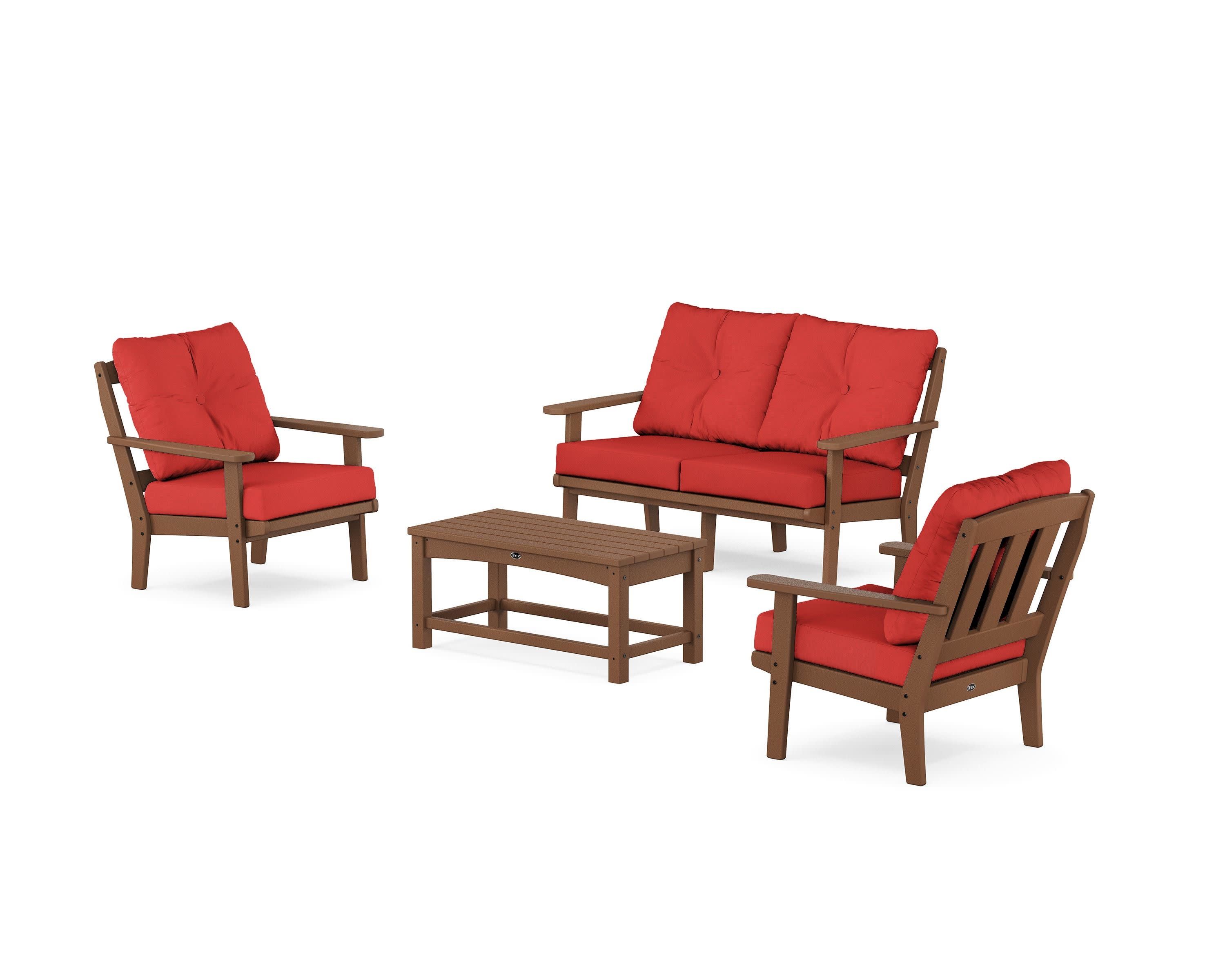 Cape Cod 4-Piece Deep Seating Set with Loveseat in Tree House / Crimson Linen