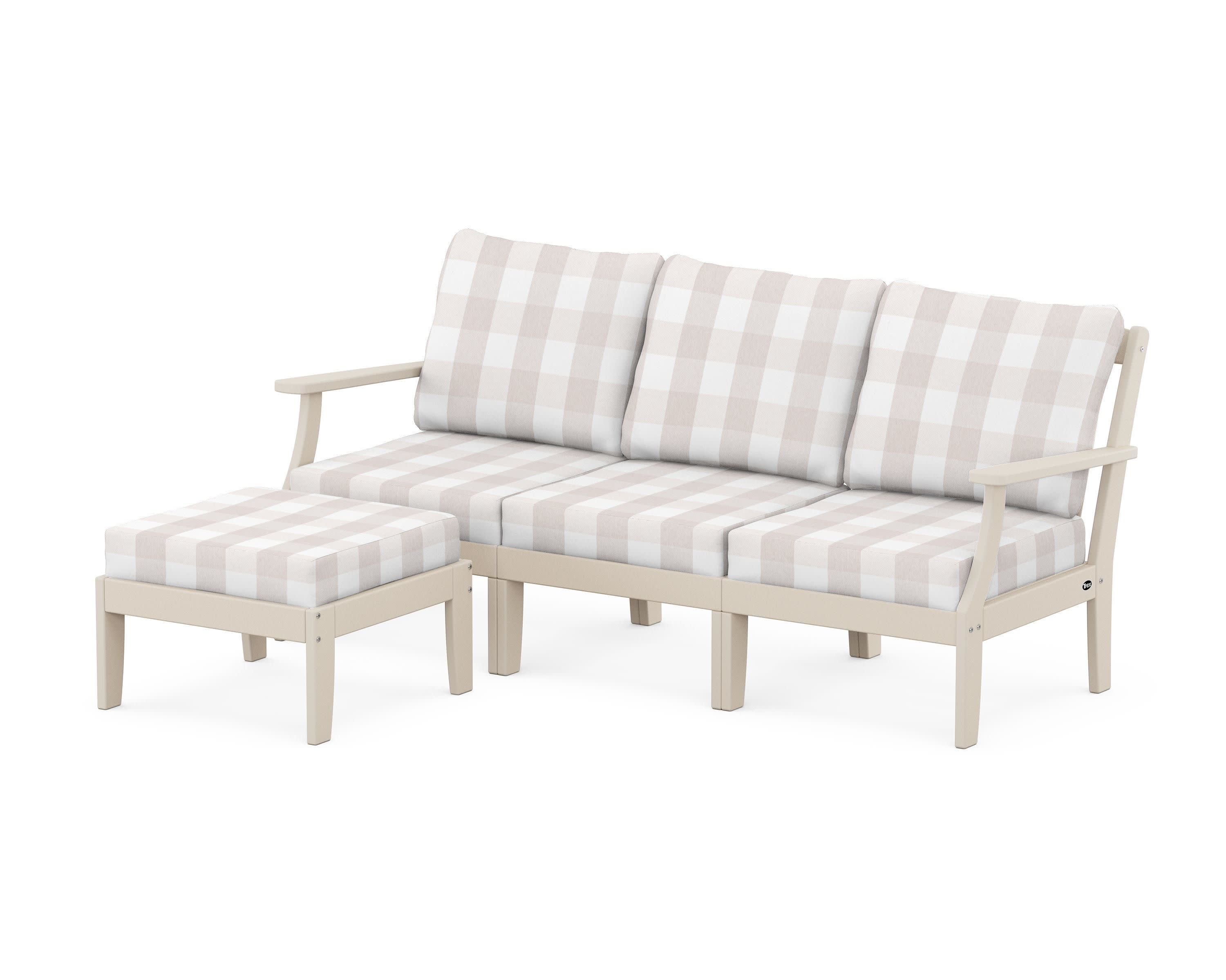 Yacht Club Modular 4-Piece Deep Seating Set with Ottoman in Sand Castle / Buffalo Plaid Dune Burlap