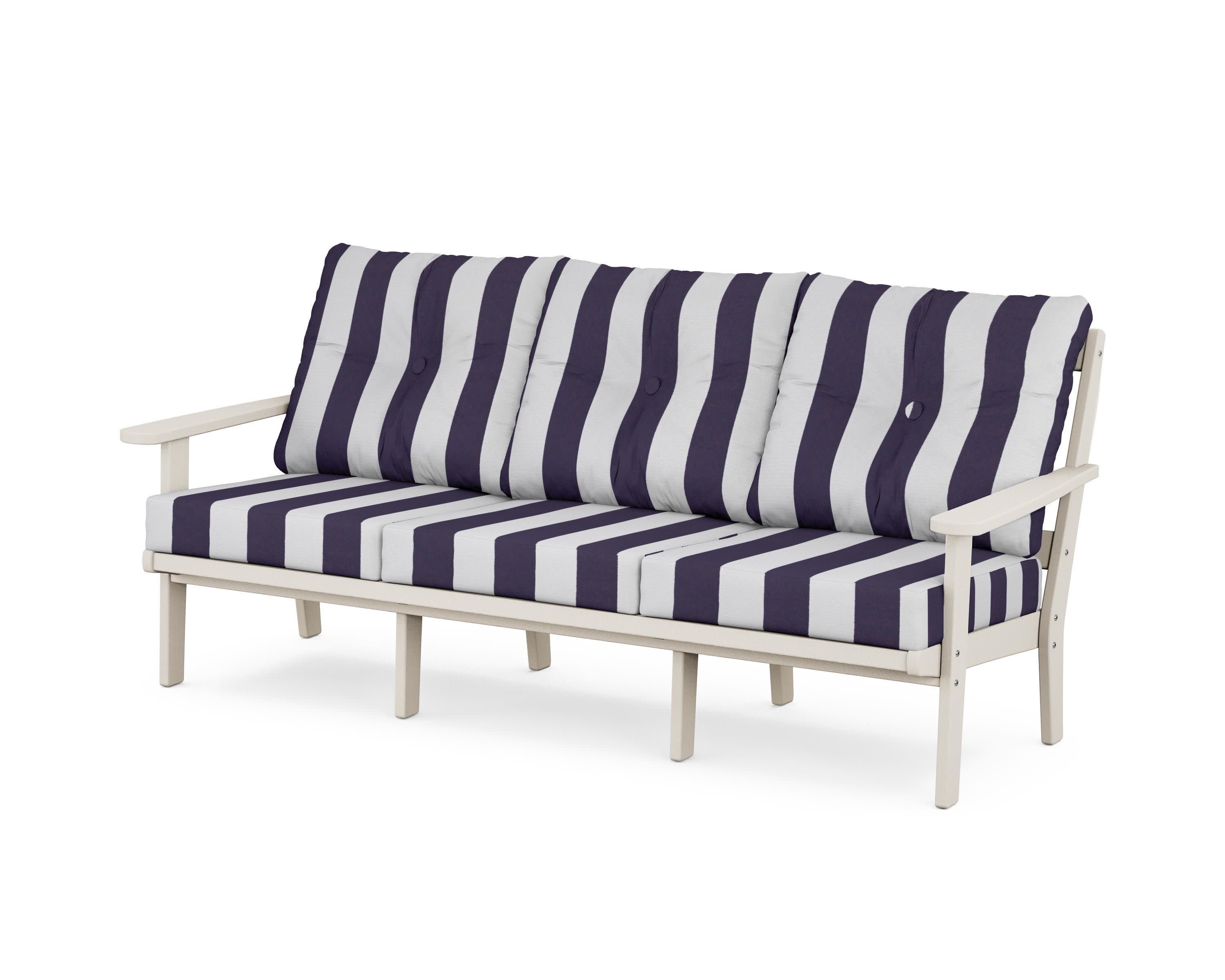 Cape Cod Deep Seating Sofa in Sand Castle / Cabana Stripe Navy