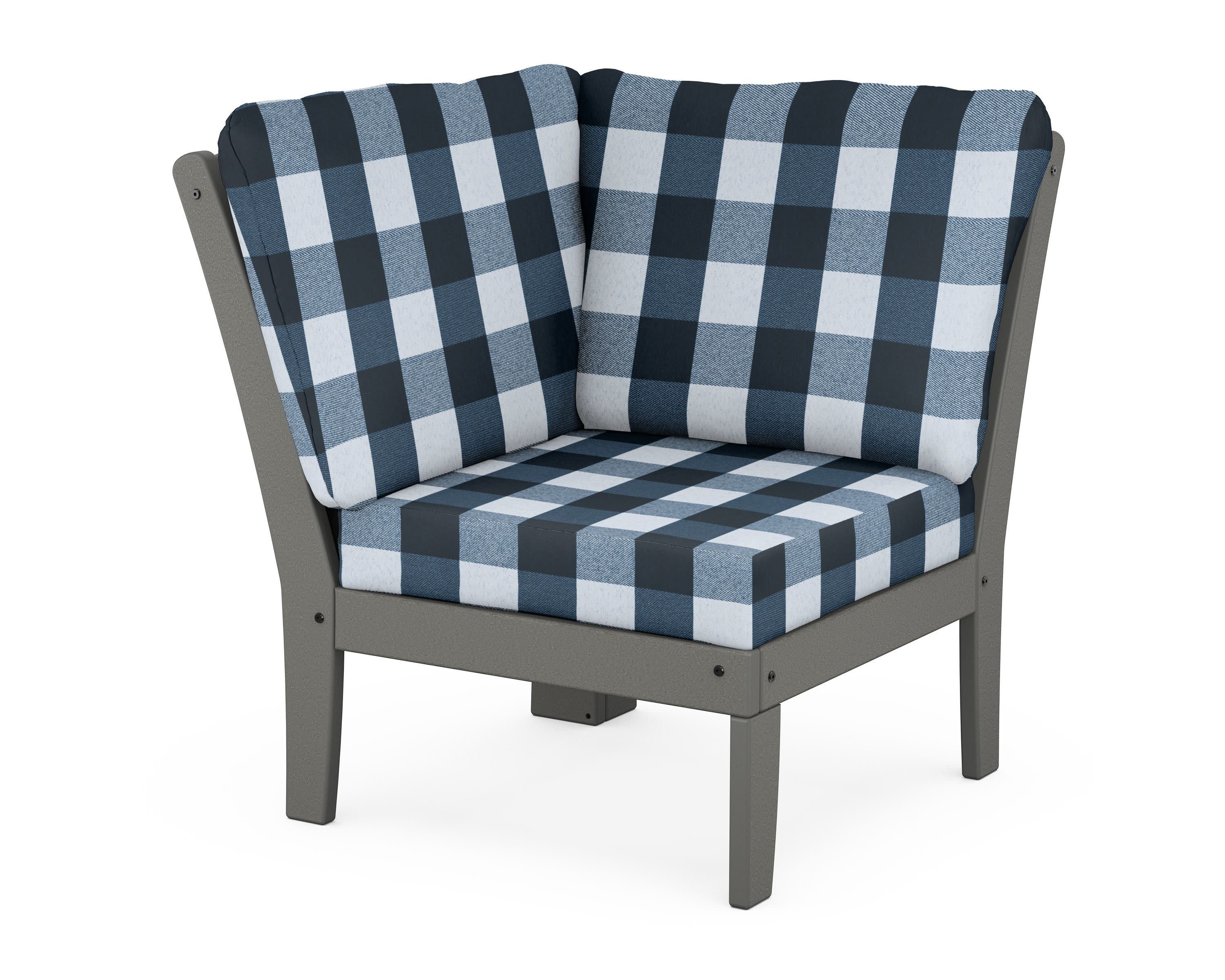 Yacht Club Modular Corner Chair in Stepping Stone / Buffalo Plaid Marine Indigo