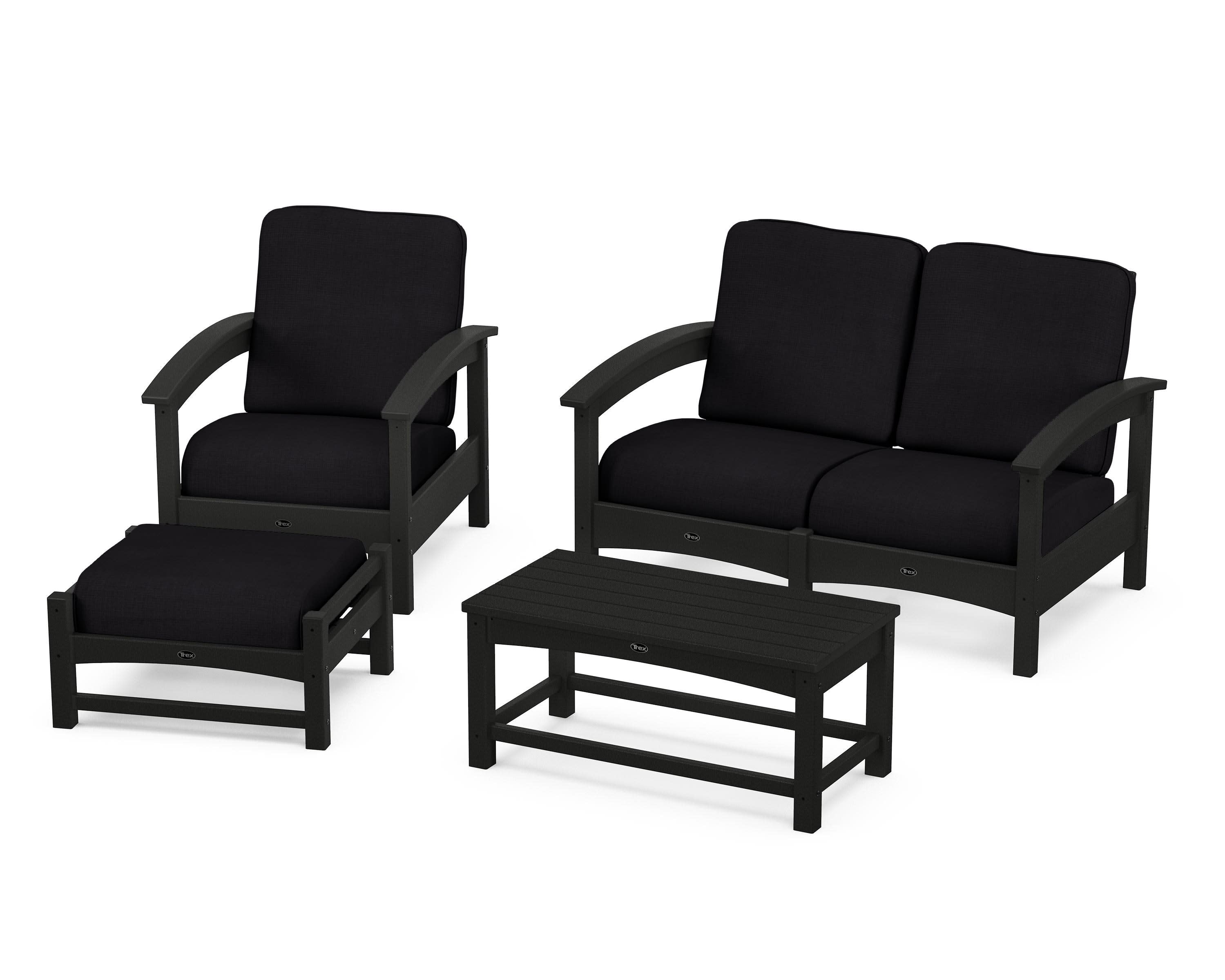 Rockport 4-Piece Deep Seating Conversation Group in Charcoal Black / Midnight Linen