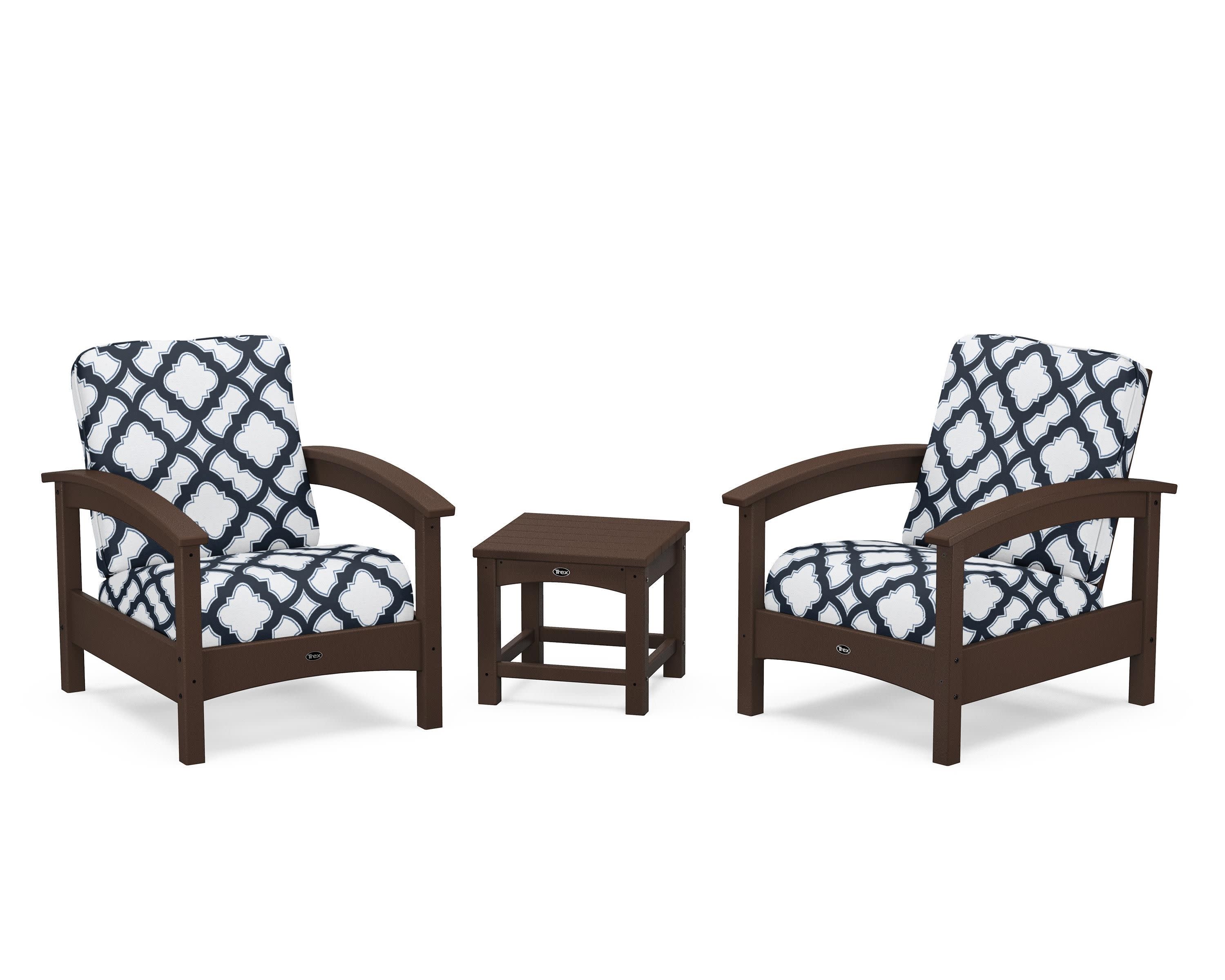 Rockport Club 3-Piece Deep Seating Conversation Set in Vintage Lantern / Trellis Marine Indigo