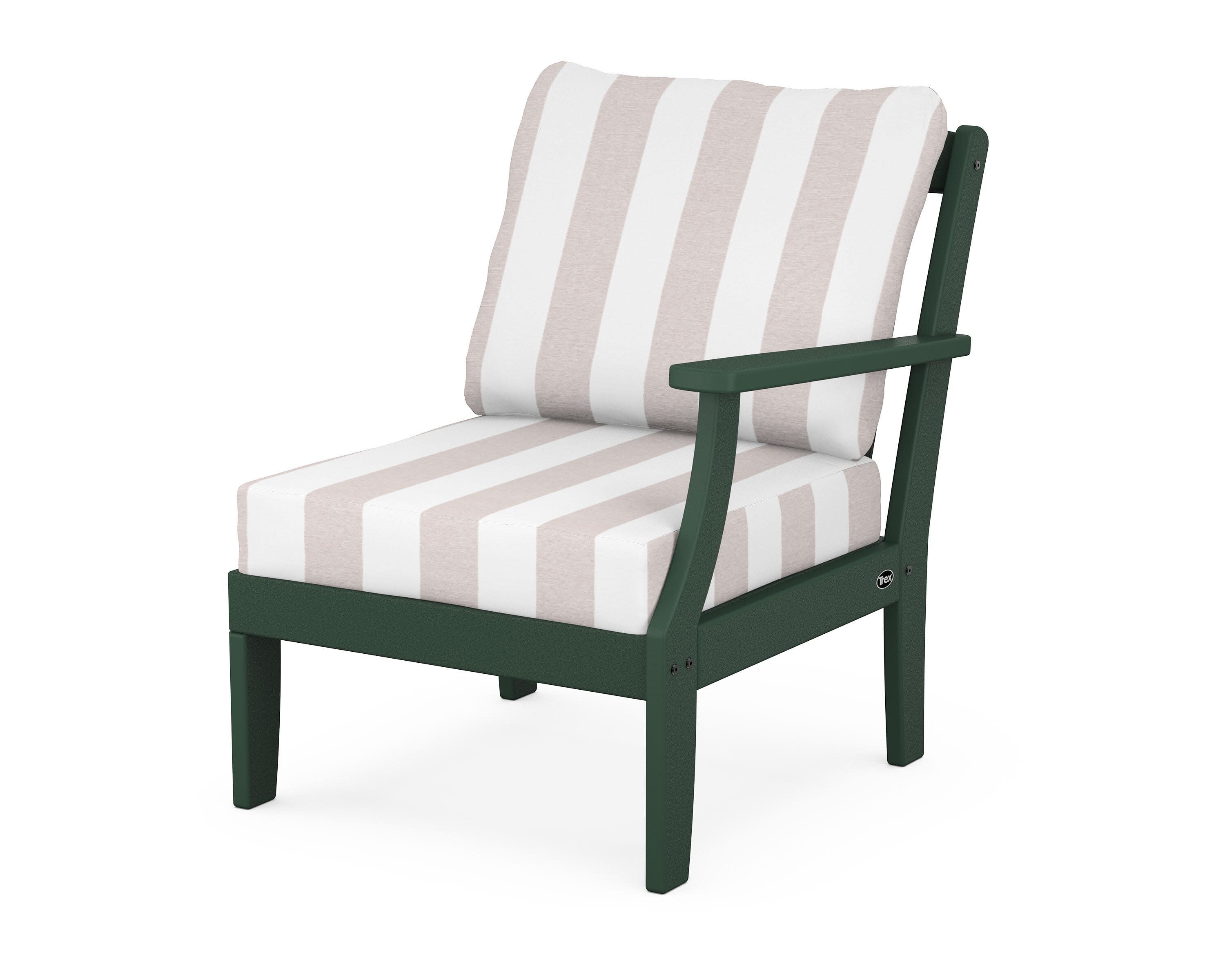 Yacht Club Modular Right Arm Chair in Rainforest Canopy / Cabana Stripe Dune Burlap