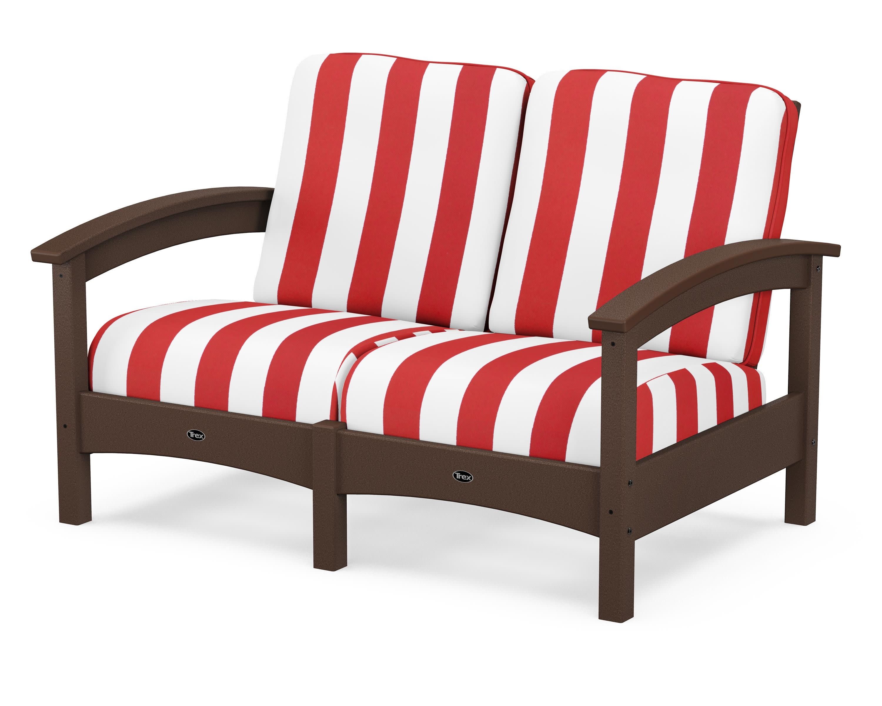 Rockport Club Loveseat in Vintage Lantern / Cabana Stripe Crimson