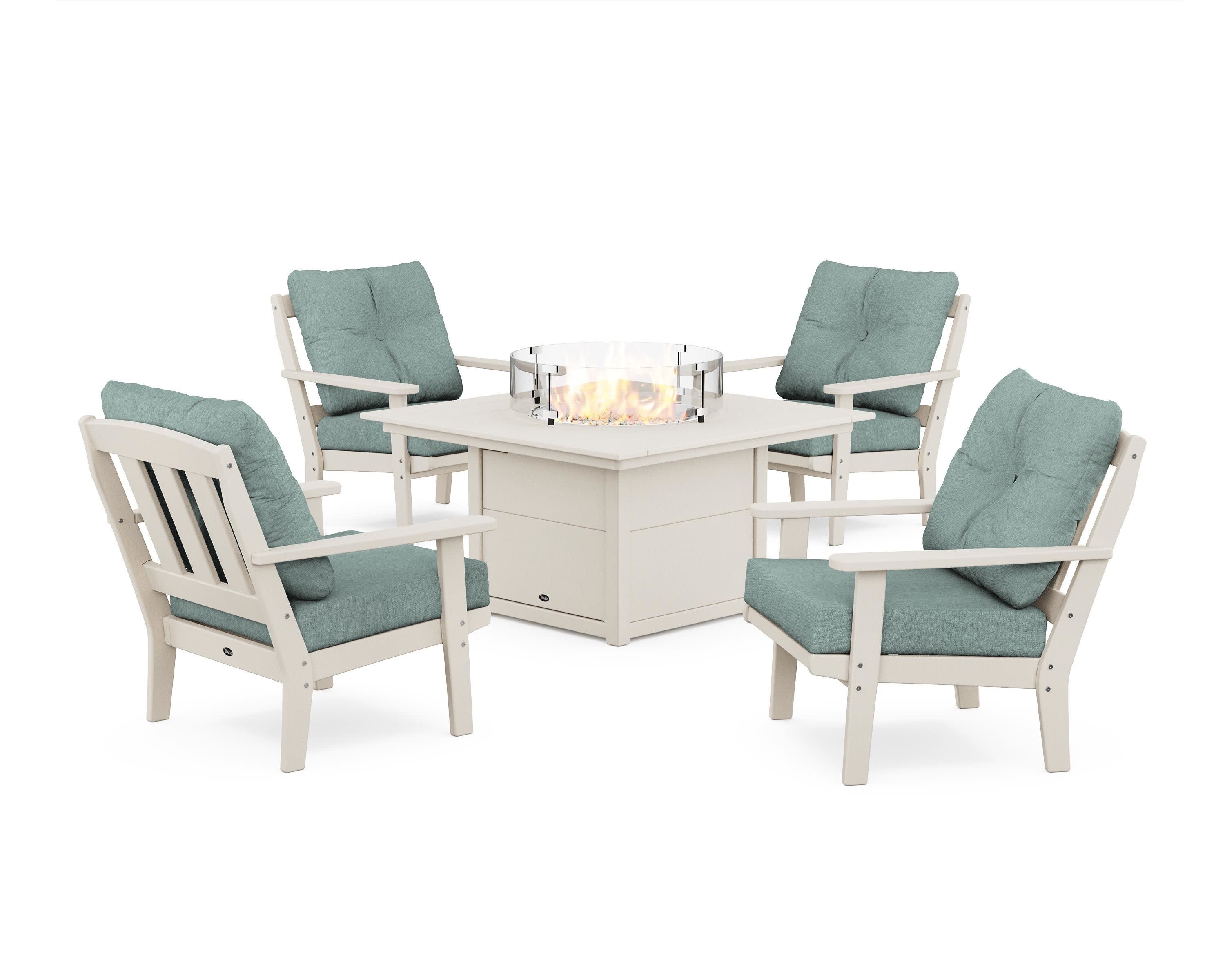 Cape Cod 5-Piece Deep Seating Set with Fire Pit Table in Sand Castle / Glacier Spa