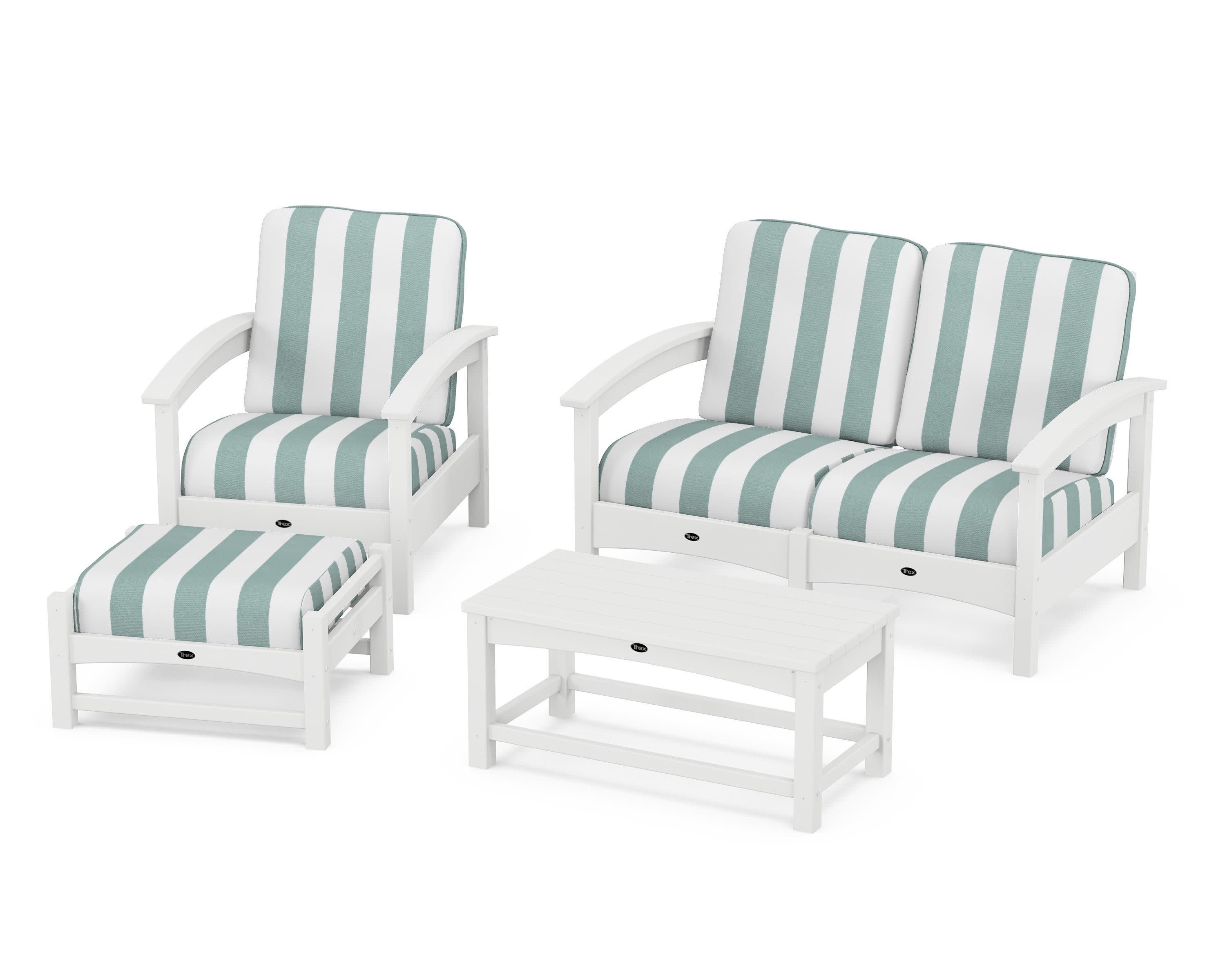 Rockport 4-Piece Deep Seating Conversation Group in Classic White / Cabana Stripe Glacier Spa