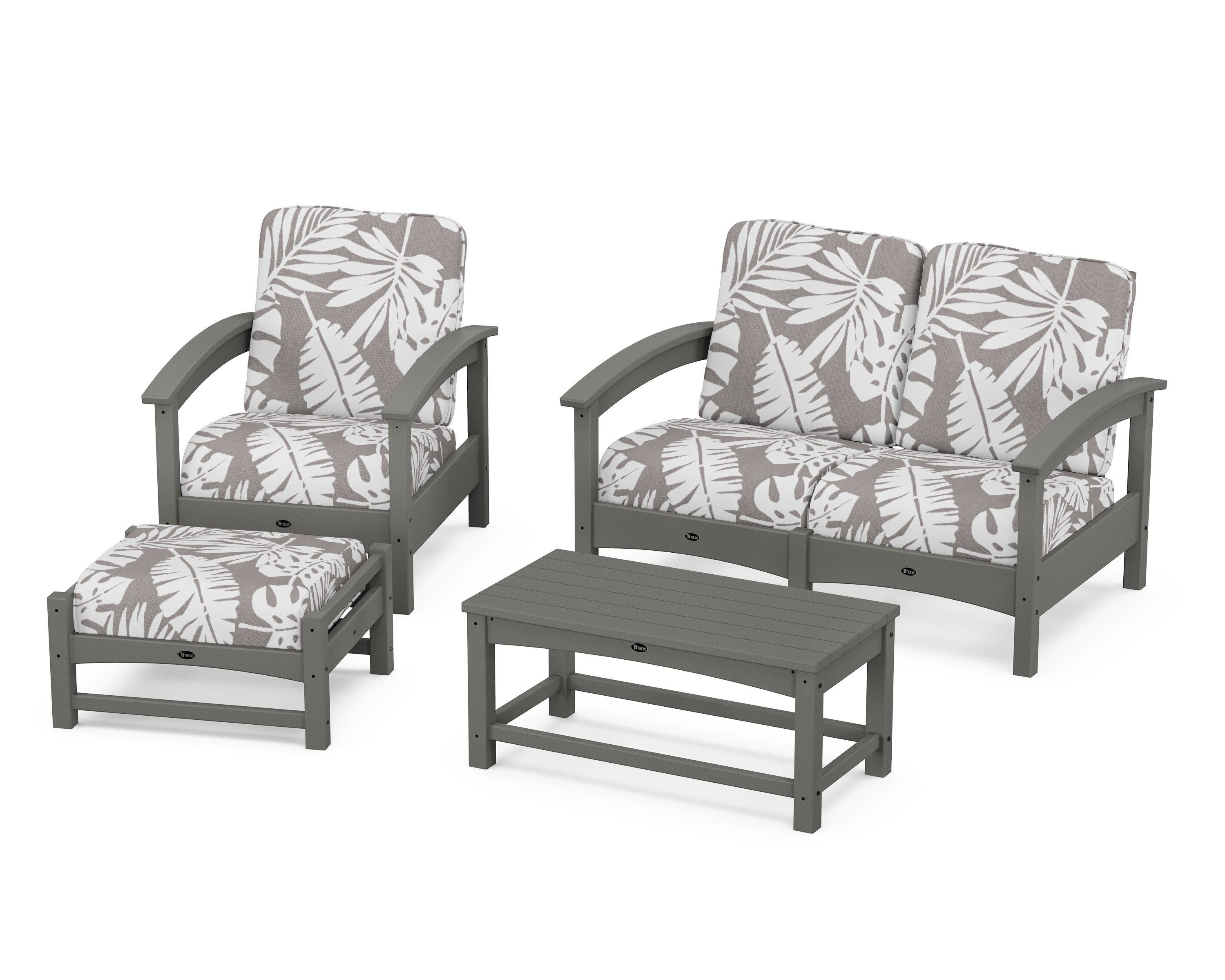 Rockport 4-Piece Deep Seating Conversation Group in Stepping Stone / Leaf Grey Mist