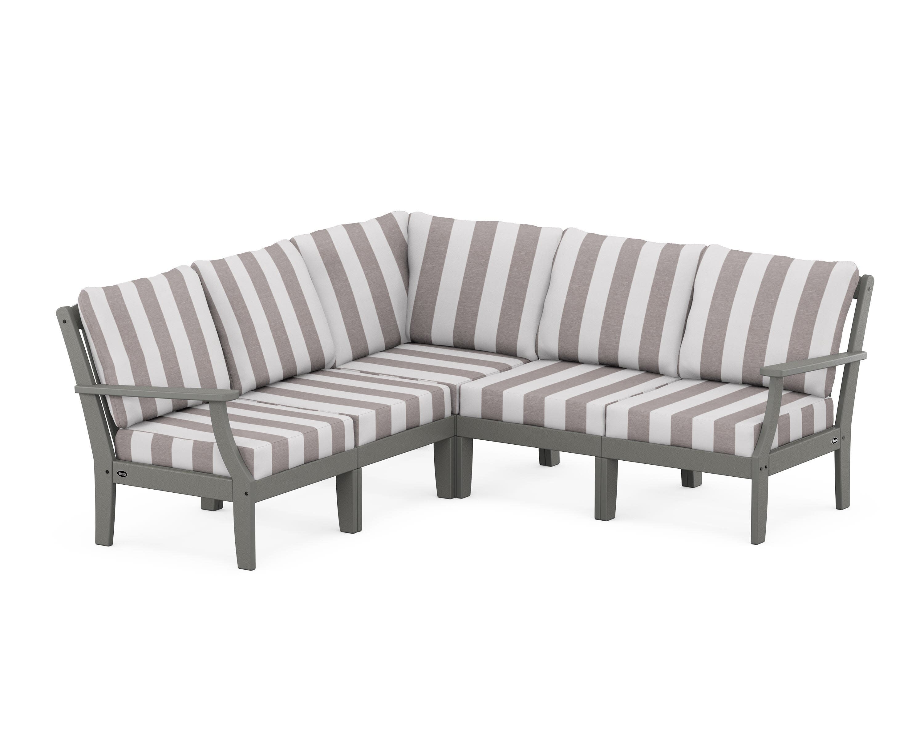 Yacht Club Modular 5-Piece Deep Seating Set in Stepping Stone / Cabana Stripe Grey Mist