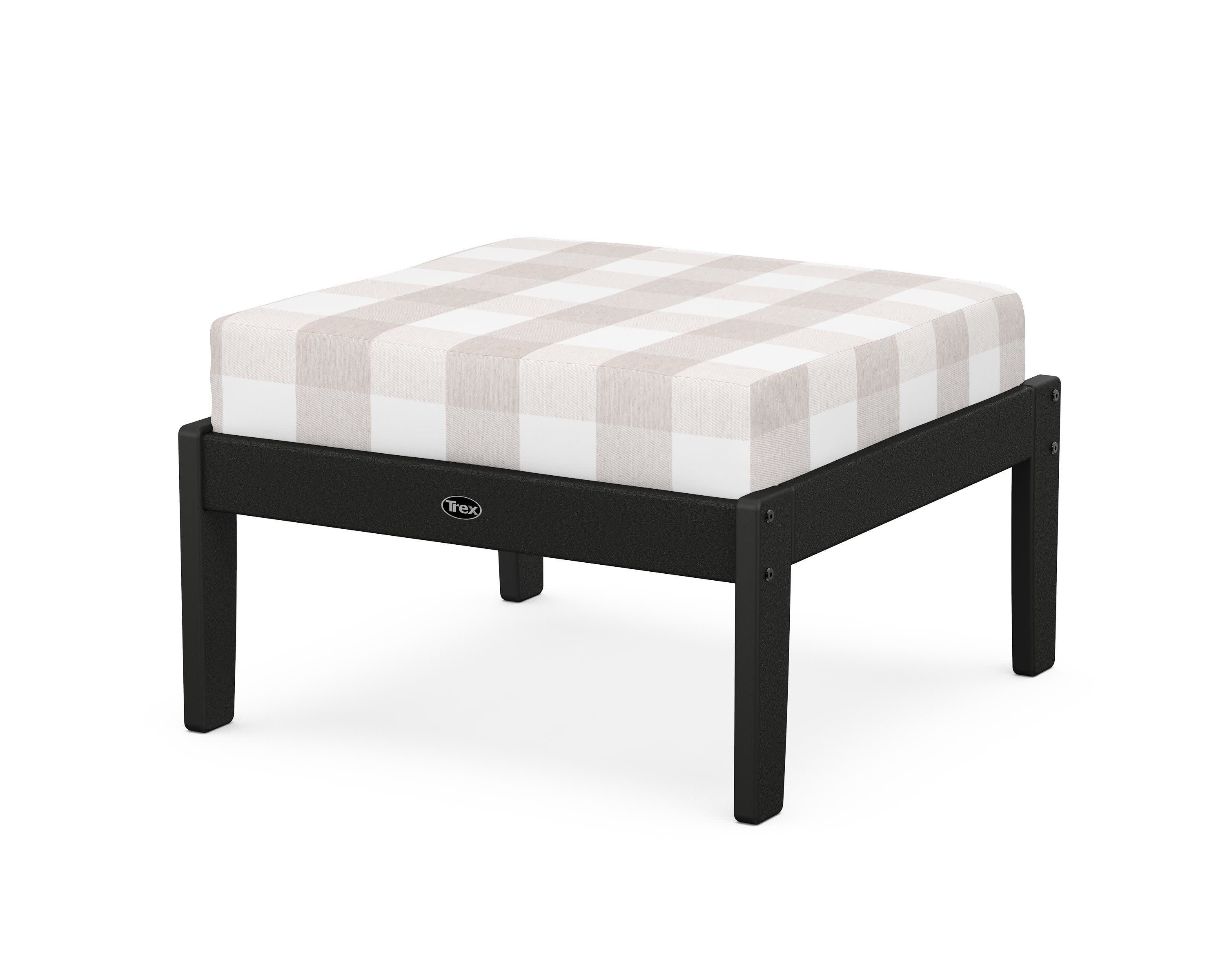 Yacht Club Deep Seating Ottoman in Charcoal Black / Buffalo Plaid Dune Burlap
