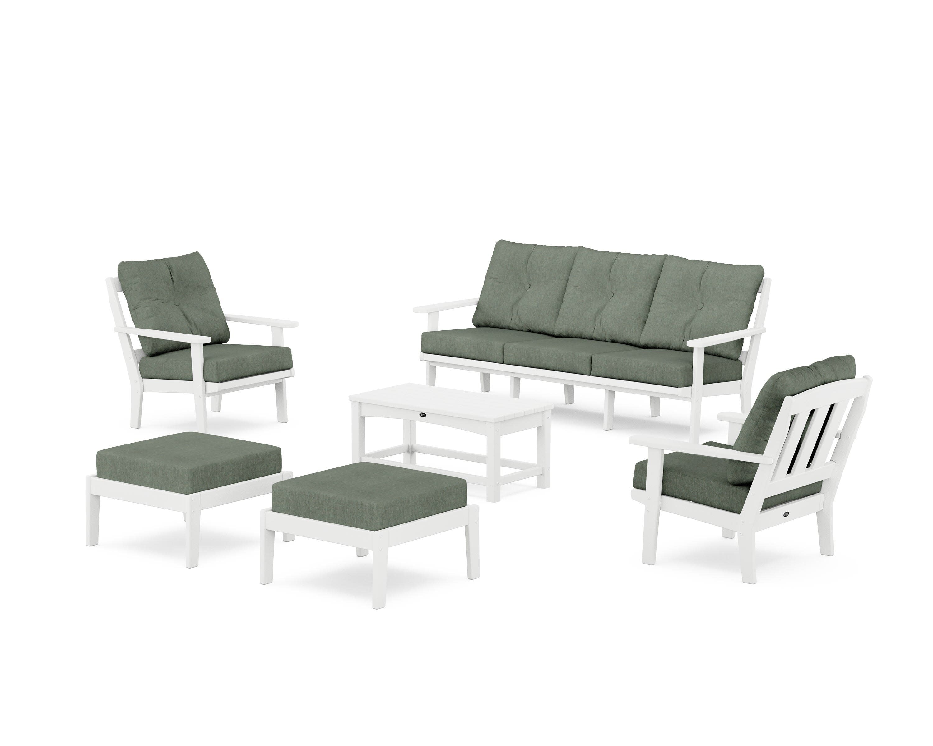 Cape Cod 6-Piece Lounge Sofa Set in Classic White / Cast Sage