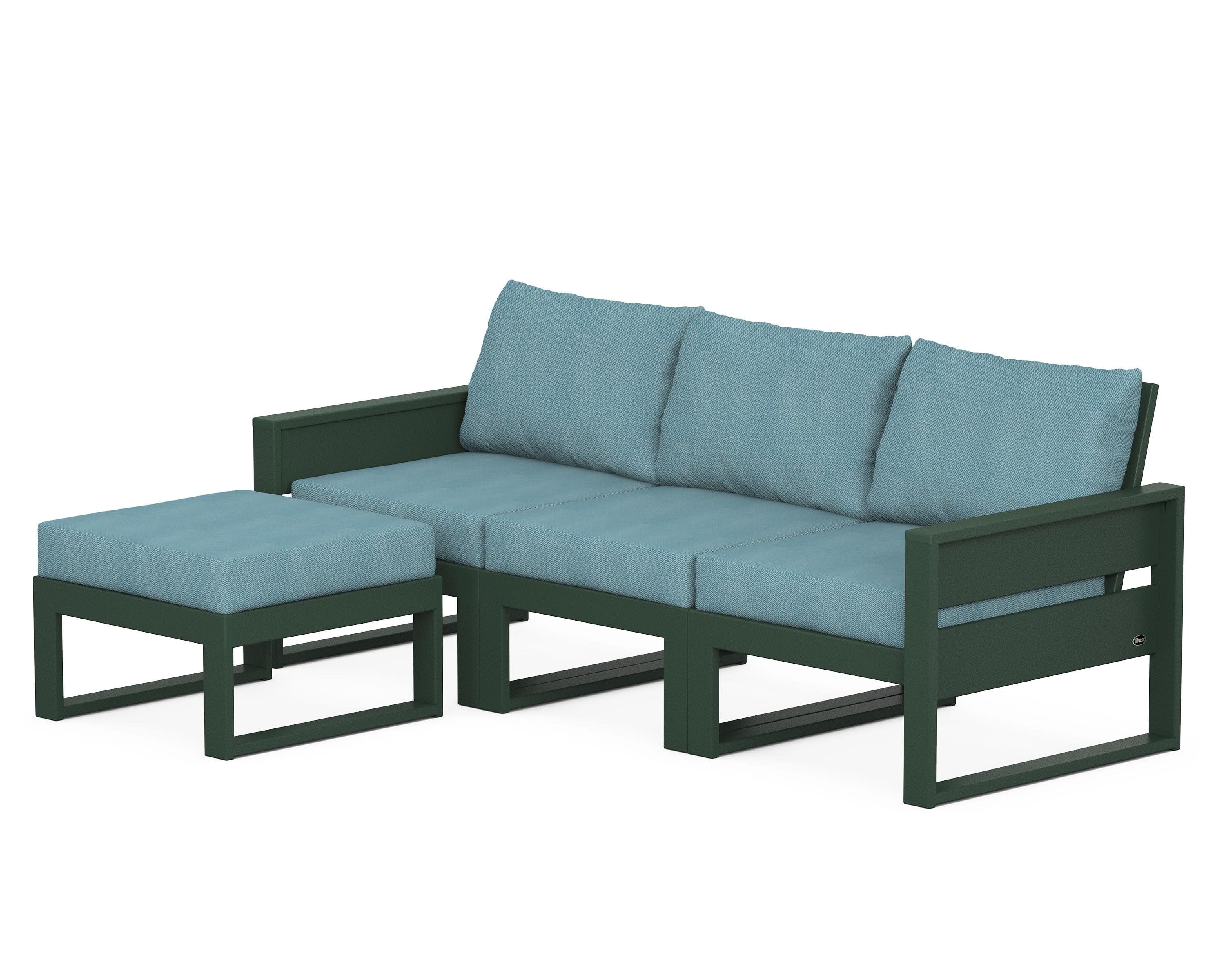 Eastport 4- Piece Sectional with Ottoman in Rainforest Canopy / Lattice Sky Blue