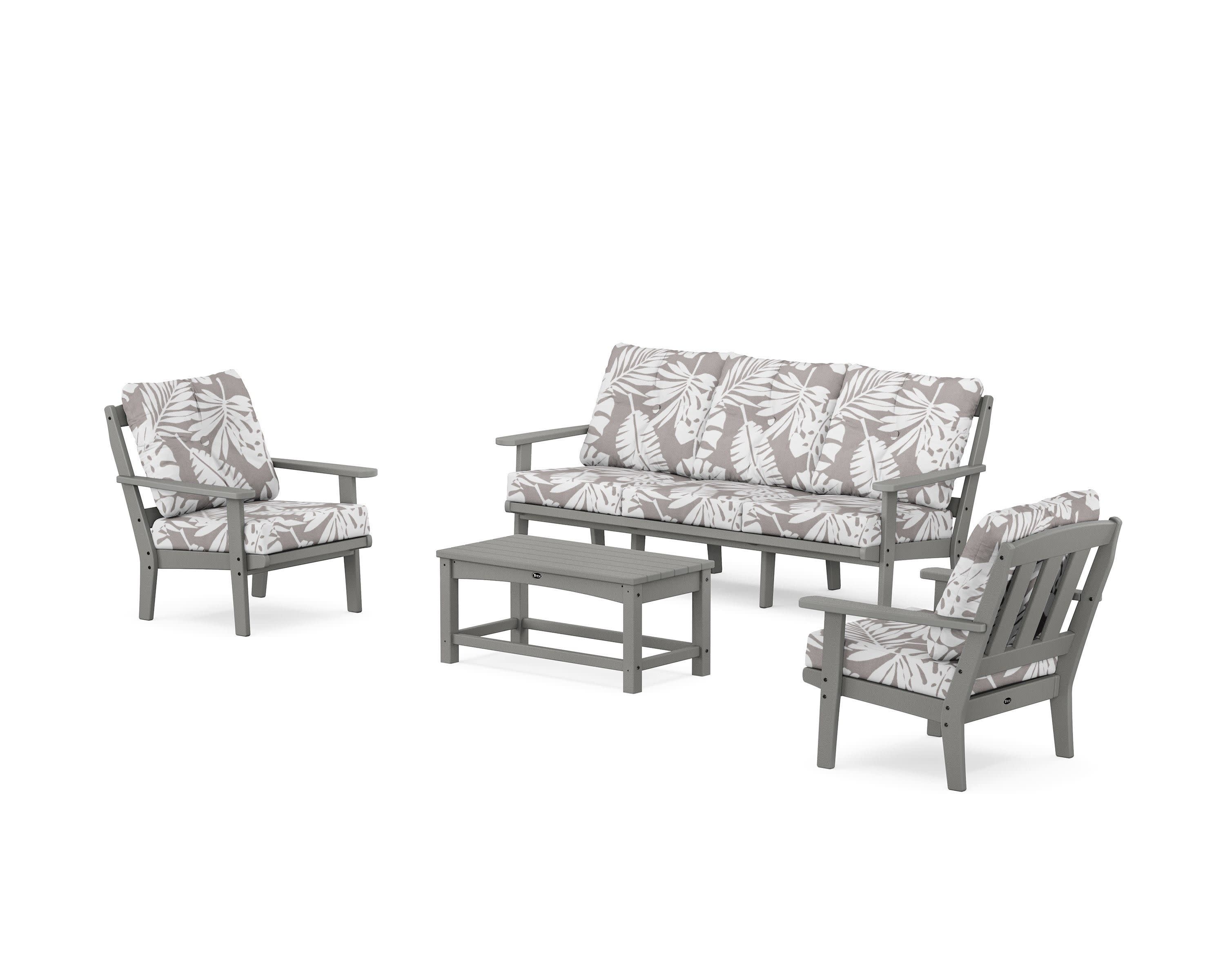 Cape Cod 4-Piece Deep Seating Set with Sofa in Stepping Stone / Leaf Grey Mist