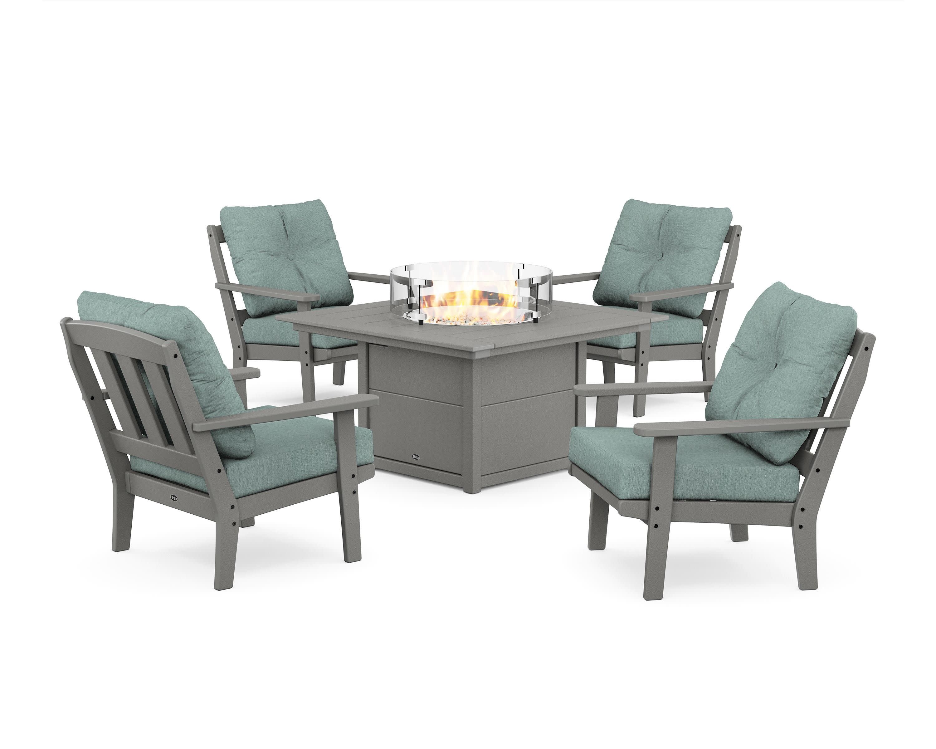 Cape Cod 5-Piece Deep Seating Set with Fire Pit Table in Stepping Stone / Glacier Spa