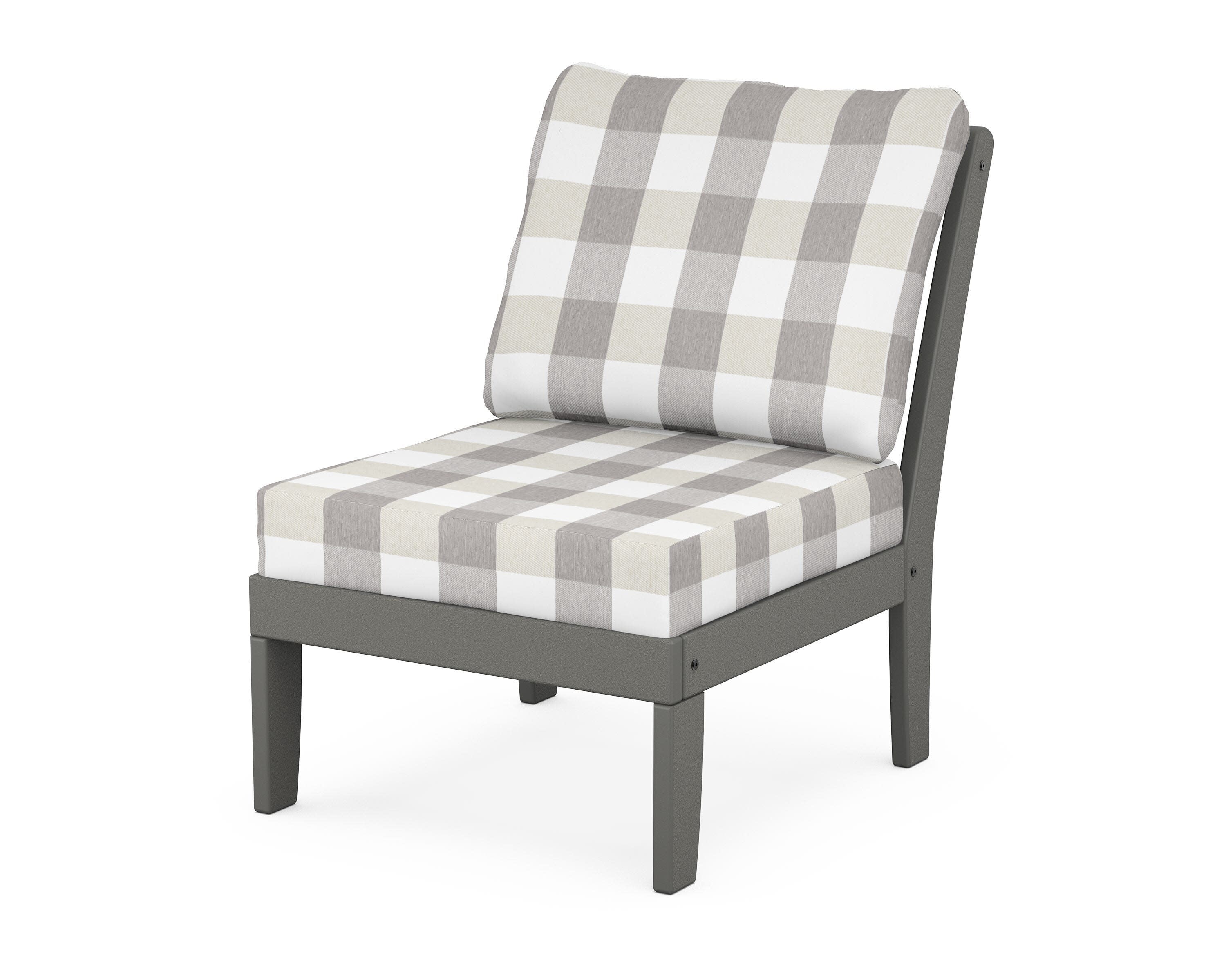 Yacht Club Modular Armless Chair in Stepping Stone / Buffalo Plaid Grey Mist