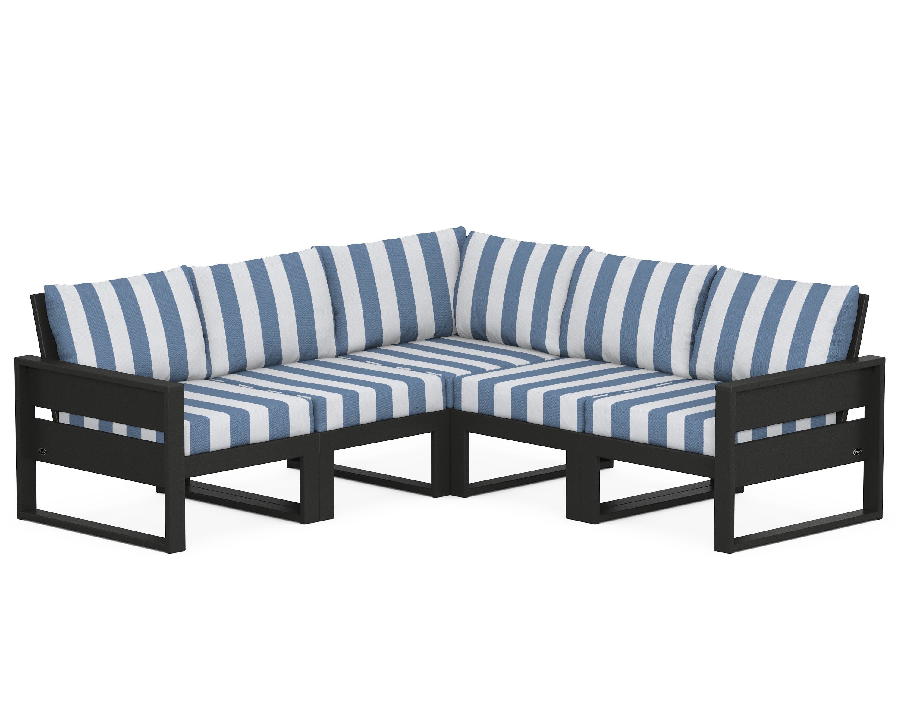 Eastport 5-Piece Sectional in Charcoal Black / Cabana Stripe Sky Blue