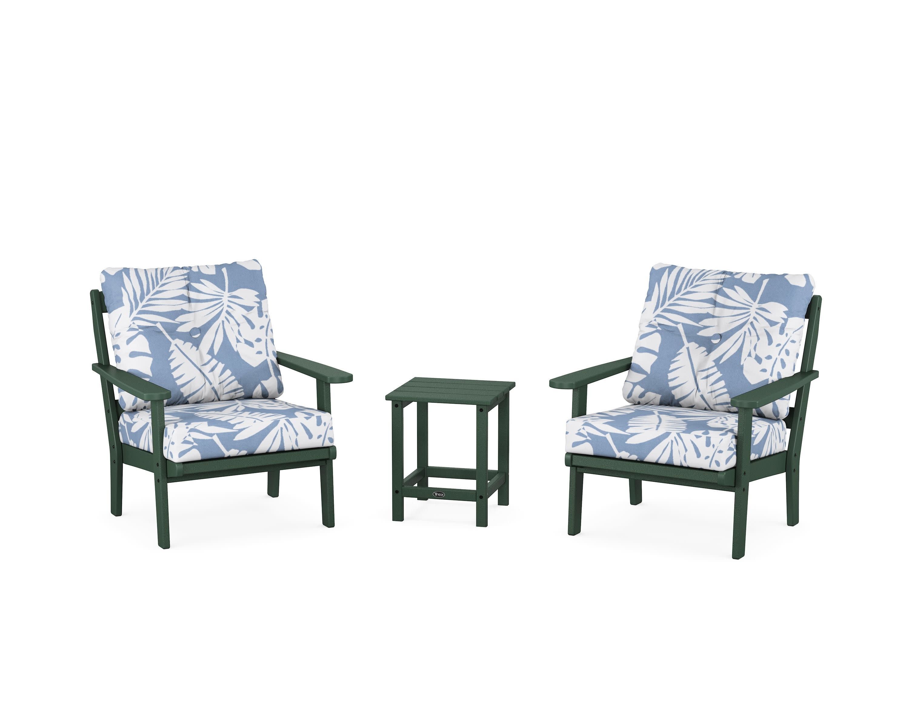 Cape Cod 3-Piece Deep Seating Set in Rainforest Canopy / Leaf Sky Blue