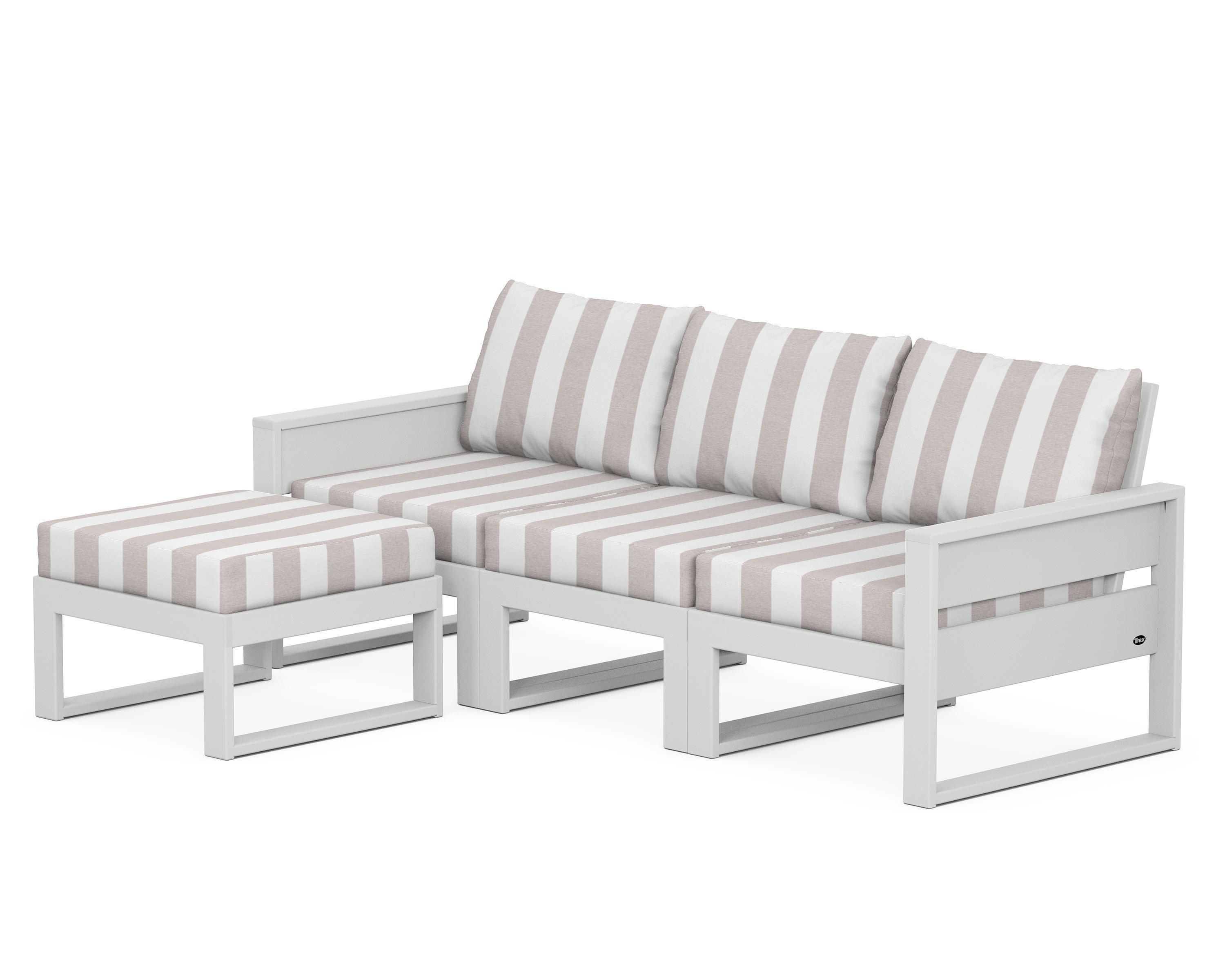 Eastport 4- Piece Sectional with Ottoman in Classic White / Cabana Stripe Dune Burlap