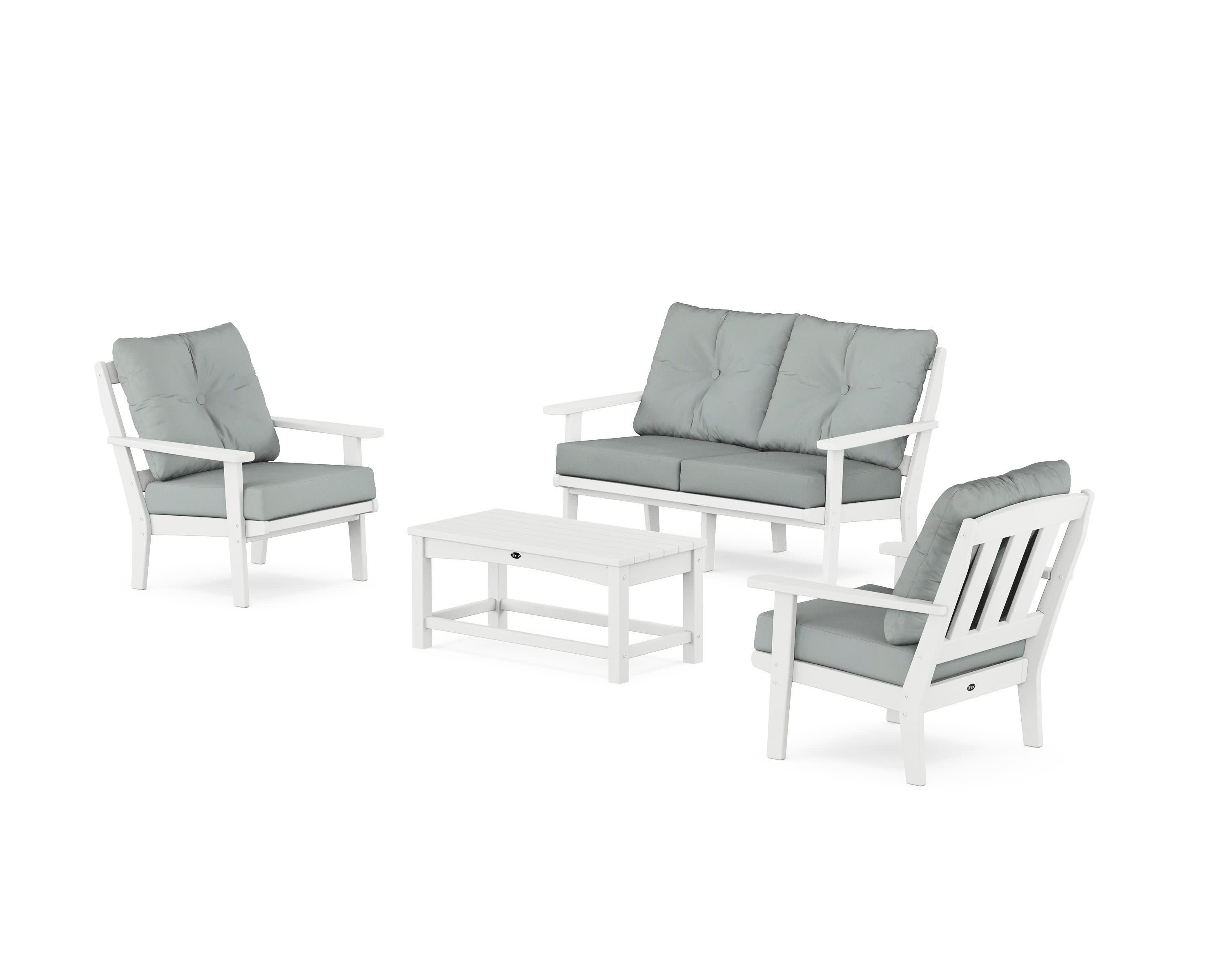 Cape Cod 4-Piece Deep Seating Set with Loveseat in Classic White / Spa