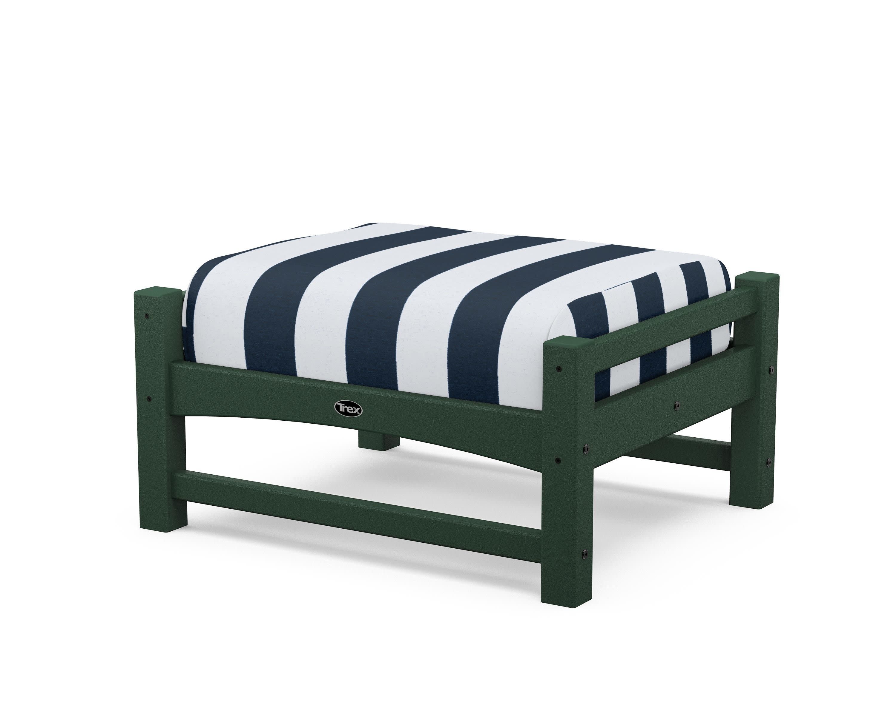 Rockport Club Ottoman in Rainforest Canopy / Cabana Stripe Marine Indigo