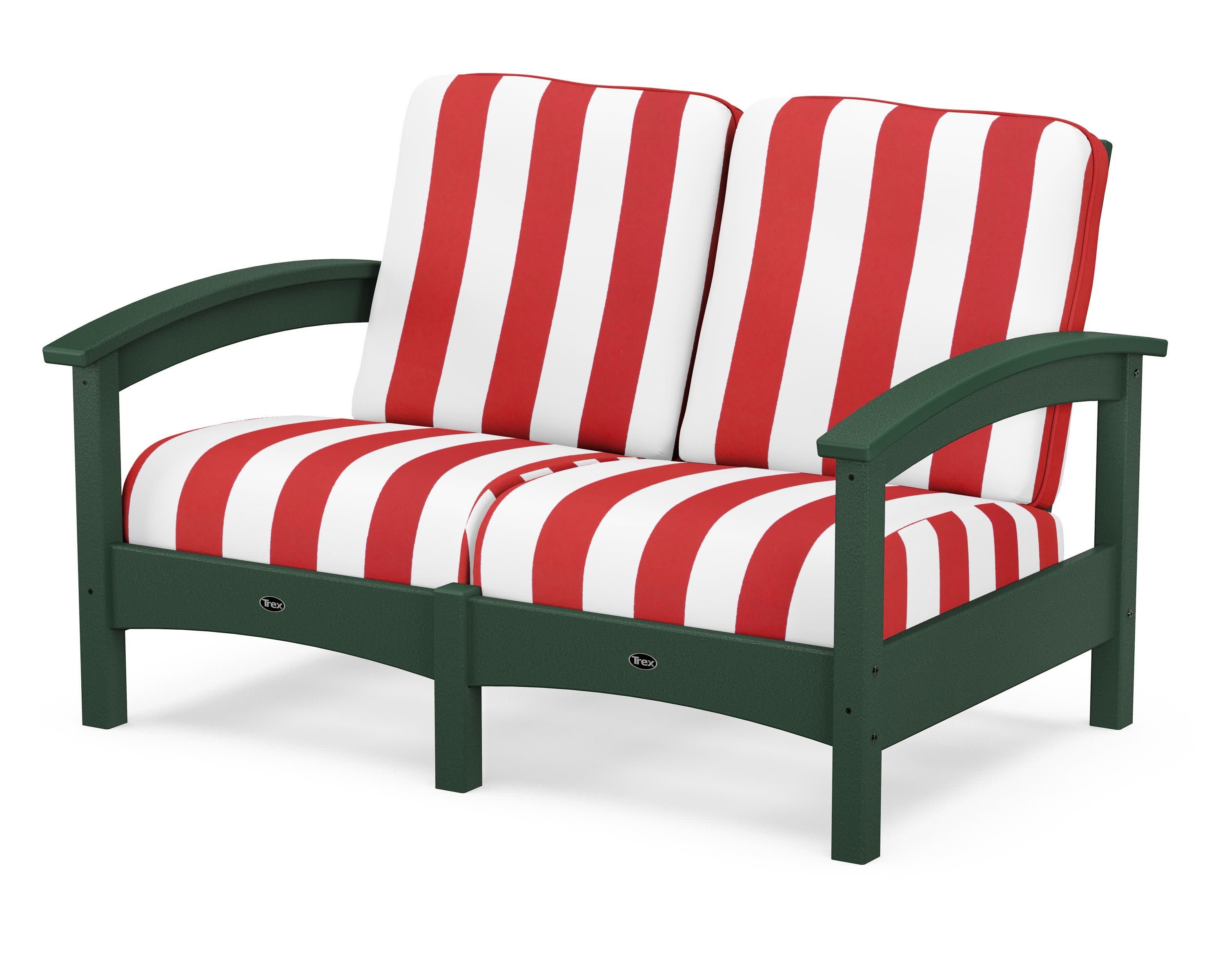 Rockport Club Loveseat in Rainforest Canopy / Cabana Stripe Crimson