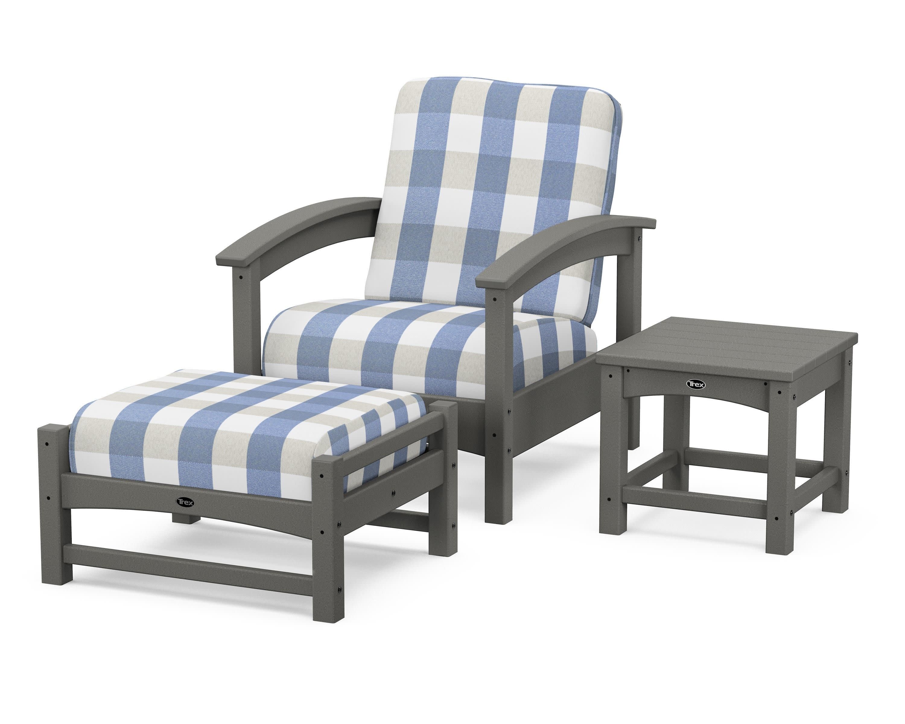Rockport 3-Piece Deep Seating Set in Stepping Stone / Buffalo Plaid Sky Blue