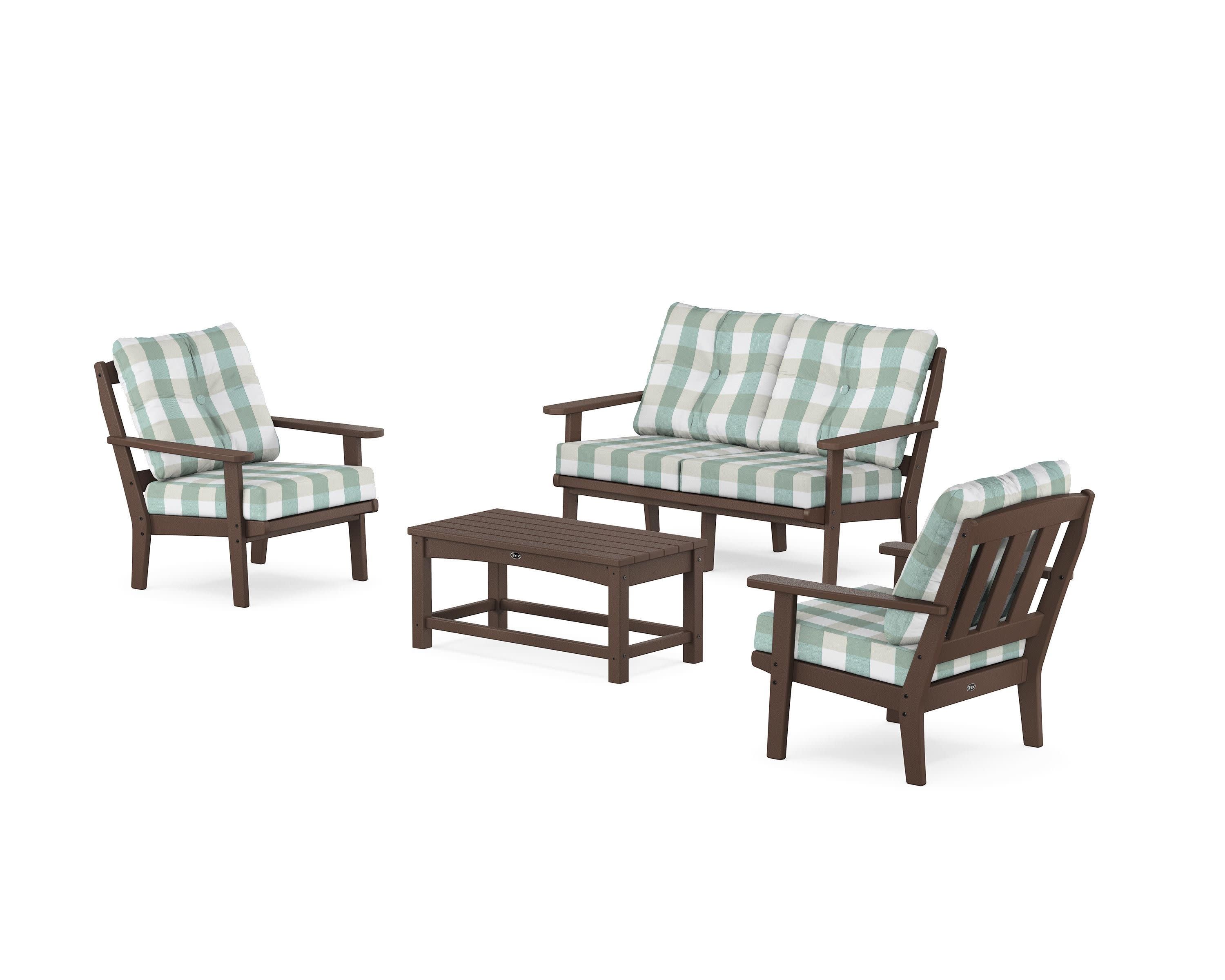 Cape Cod 4-Piece Deep Seating Set with Loveseat in Vintage Lantern / Buffalo Plaid Glacier Spa