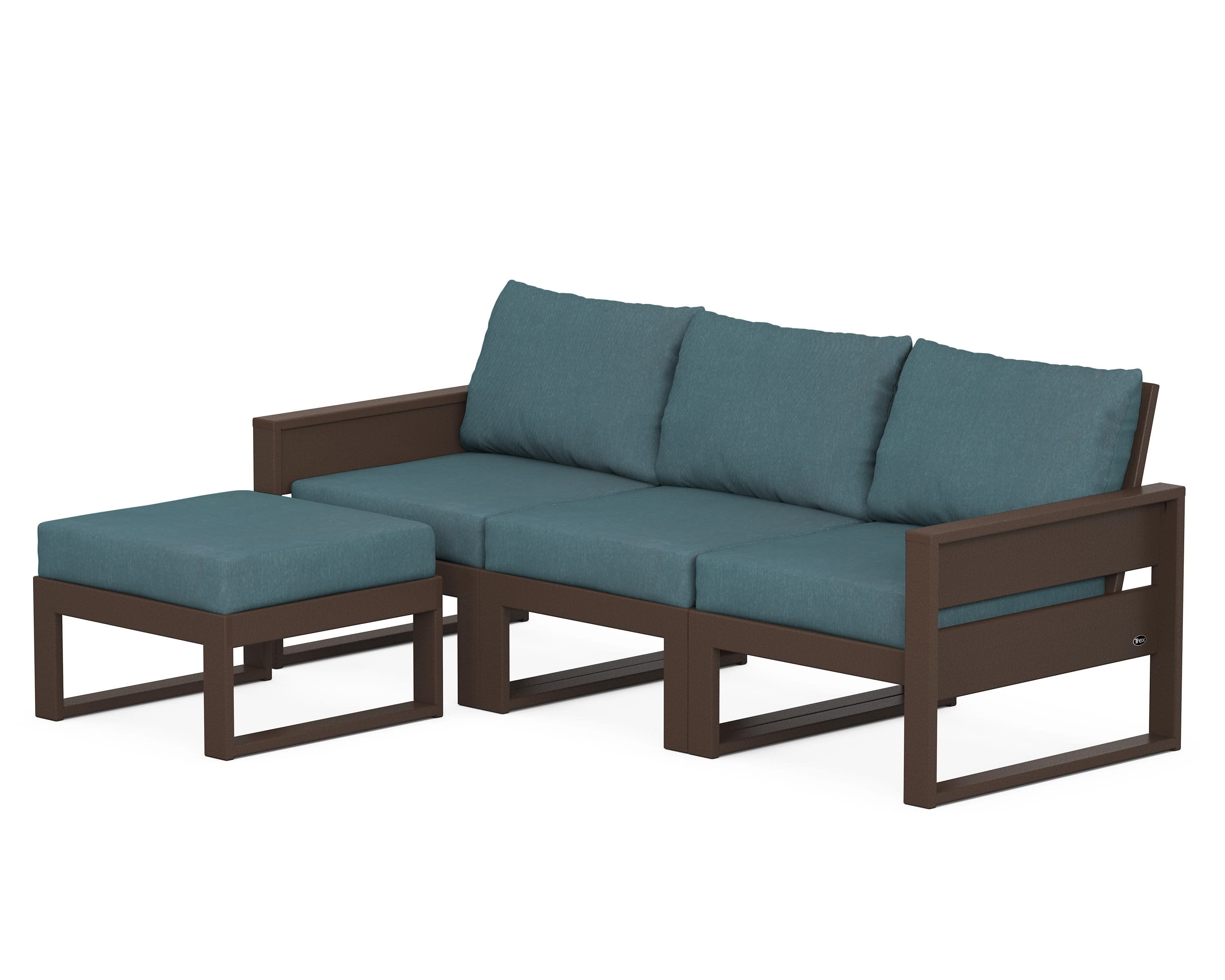 Eastport 4- Piece Sectional with Ottoman in Vintage Lantern / Ocean Teal