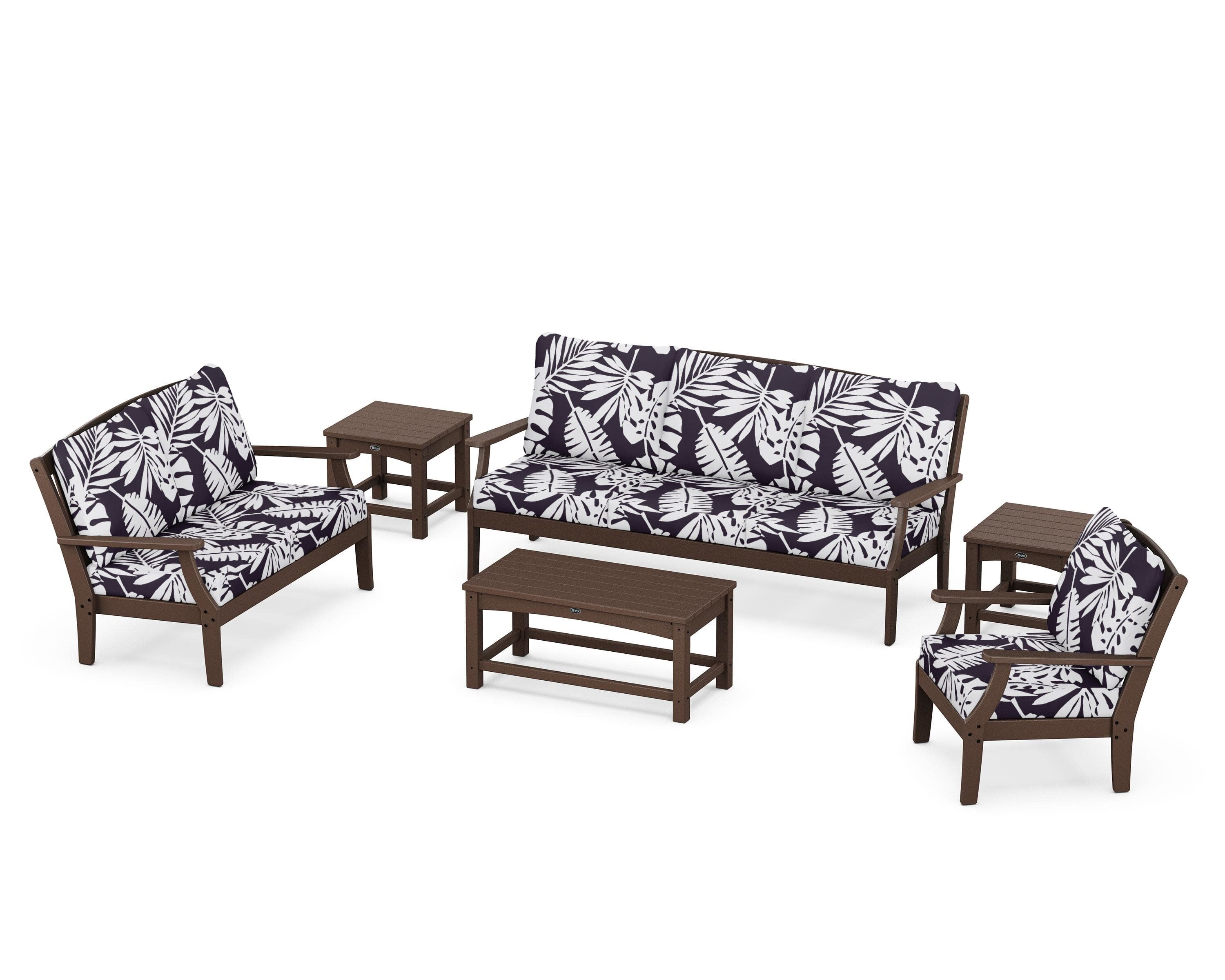 Yacht Club 6-Piece Deep Seating Set in Vintage Lantern / Leaf Navy