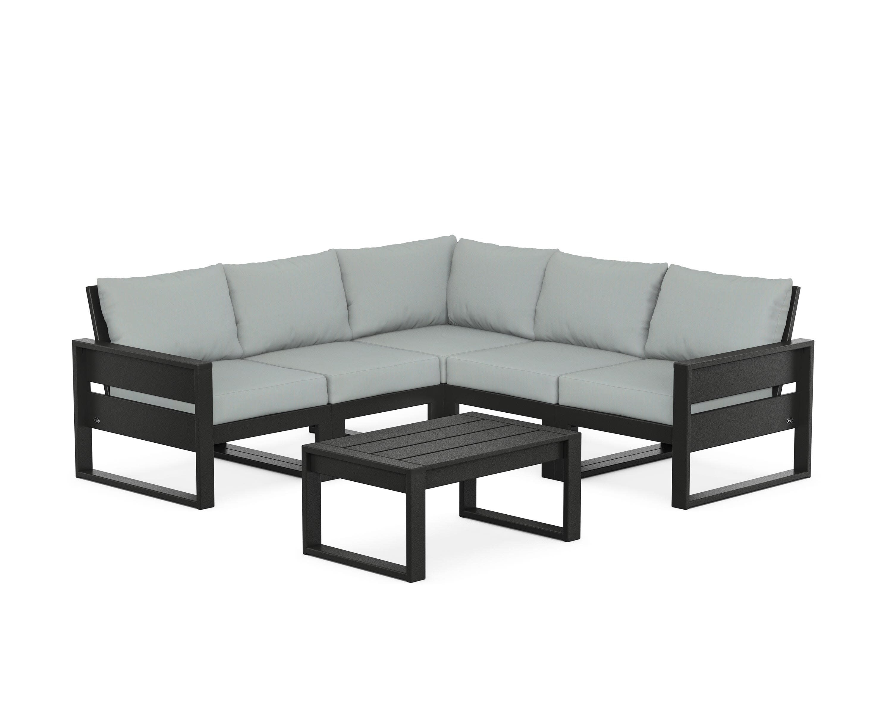 Eastport 6-Piece Deep Seating Sectional + Coffee Table Set in Charcoal Black / Spa