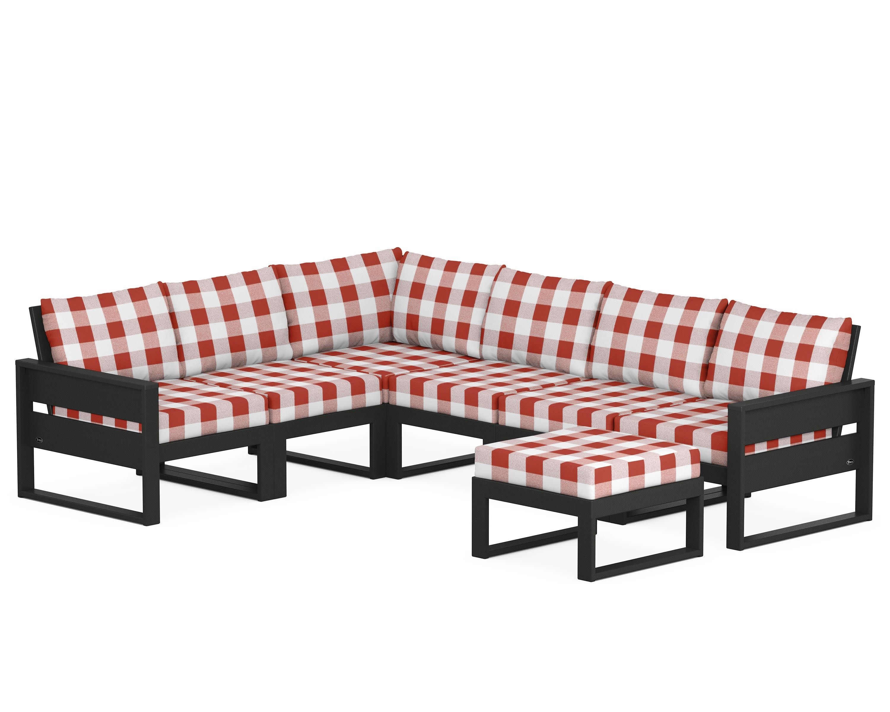 Eastport 6-Piece Sectional with Ottoman in Charcoal Black / Buffalo Plaid Crimson