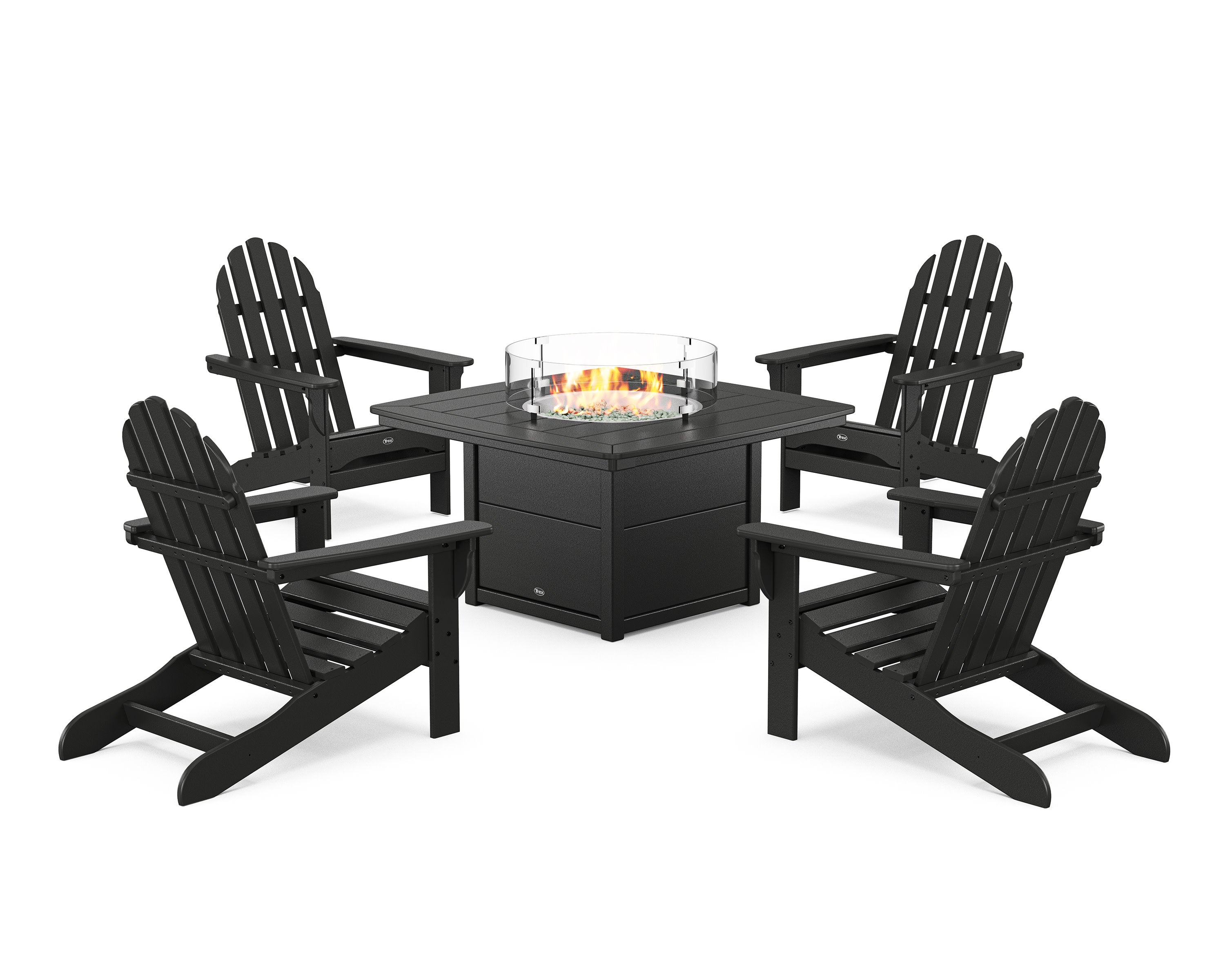 Cape Cod Adirondack 5-Piece Set with Yacht Club Fire Pit Table in Charcoal Black