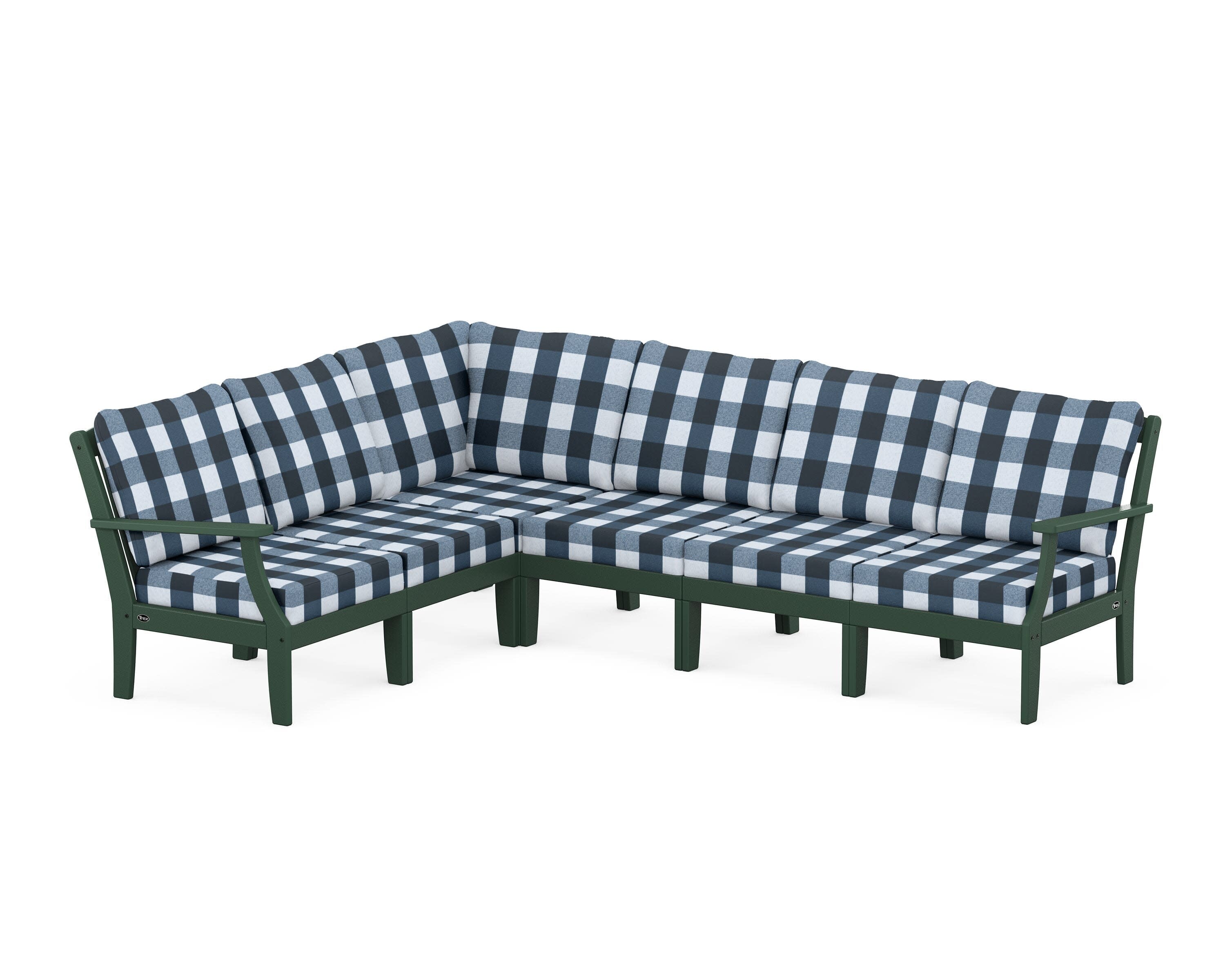 Yacht Club Modular 6-Piece Deep Seating Set in Rainforest Canopy / Buffalo Plaid Marine Indigo
