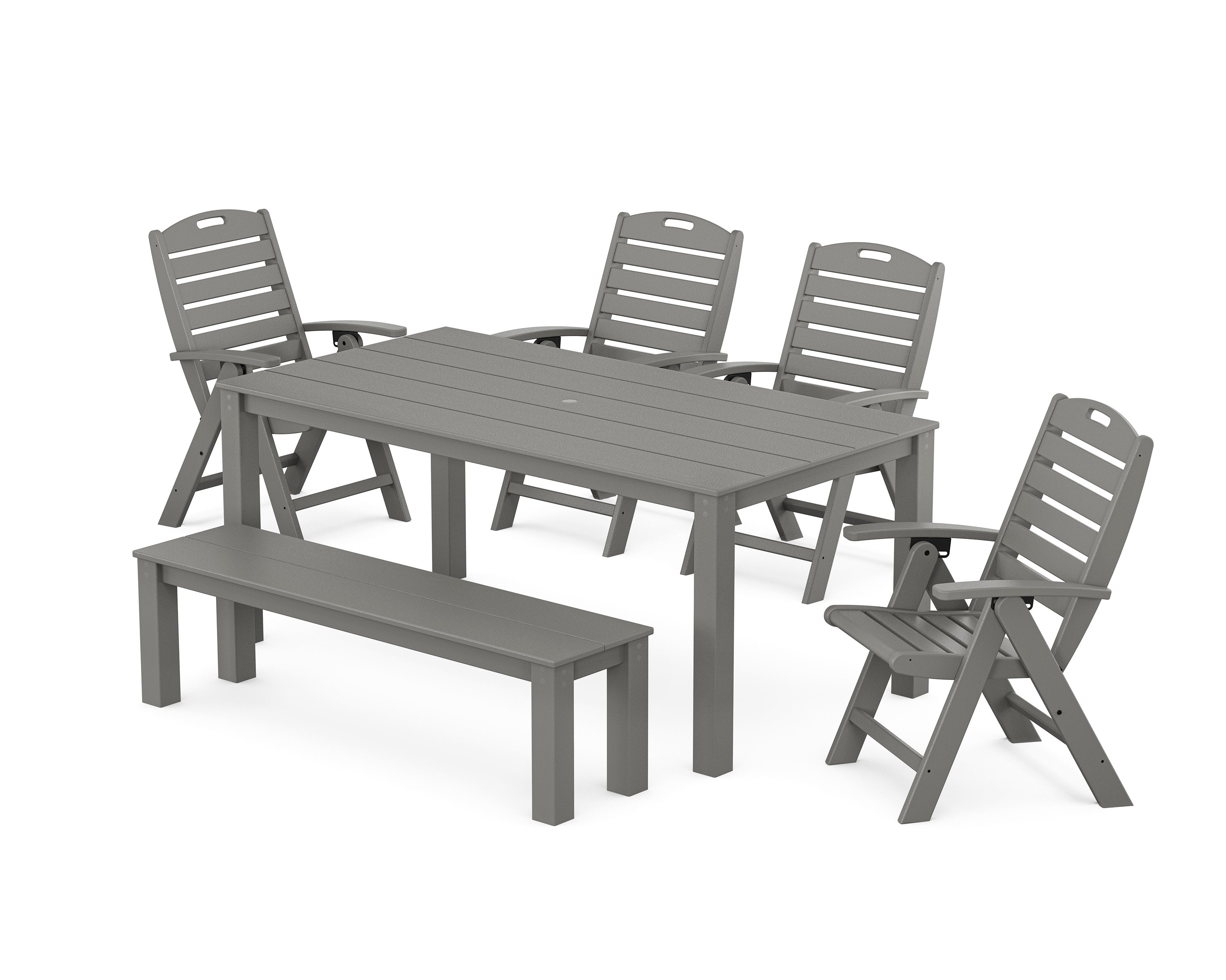 Yacht Club Highback Chair 6-Piece Parsons Dining Set with Bench in Stepping Stone