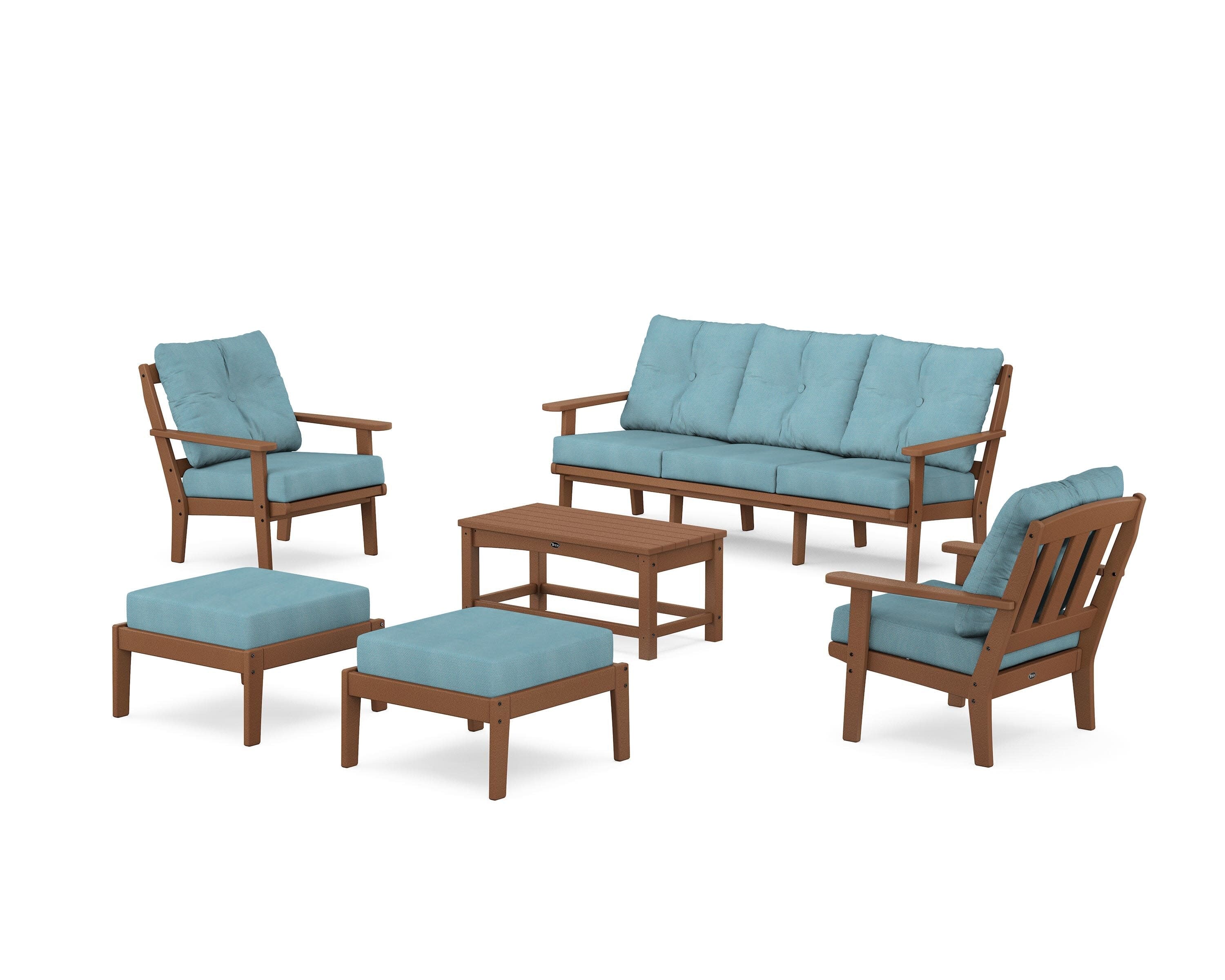 Cape Cod 6-Piece Lounge Sofa Set in Tree House / Lattice Sky Blue