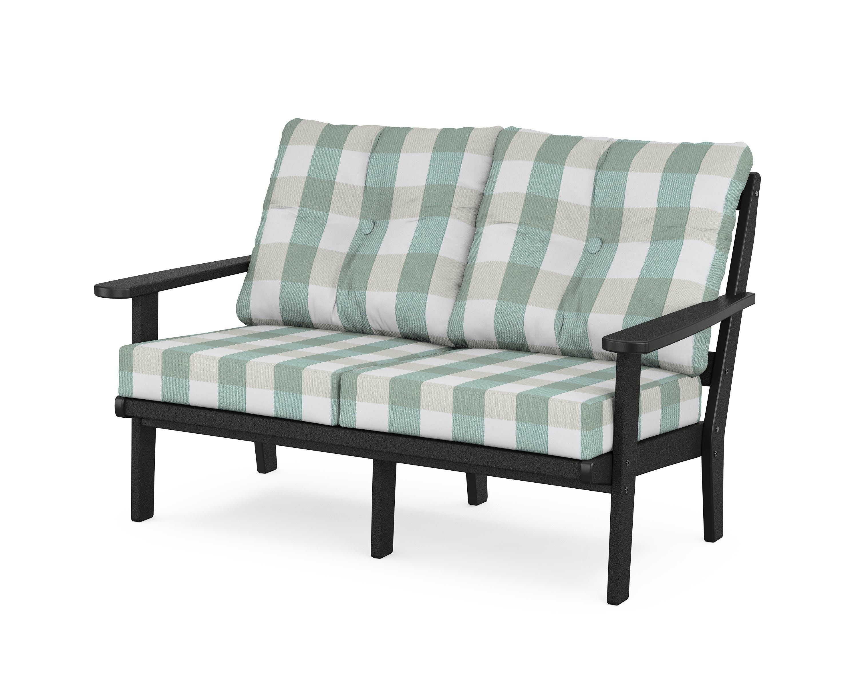Cape Cod Deep Seating Loveseat in Charcoal Black / Buffalo Plaid Glacier Spa
