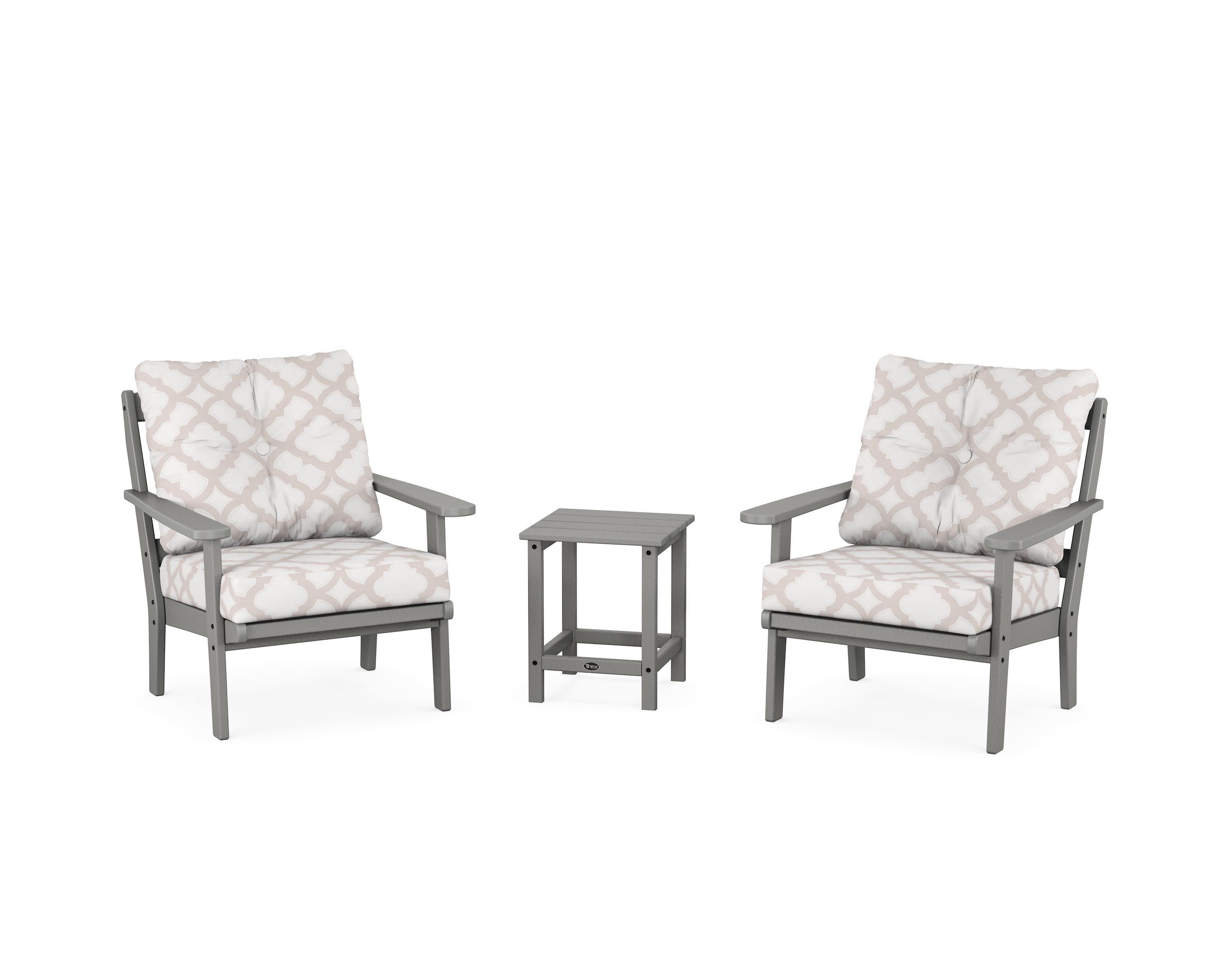 Cape Cod 3-Piece Deep Seating Set in Stepping Stone / Trellis Dune Burlap