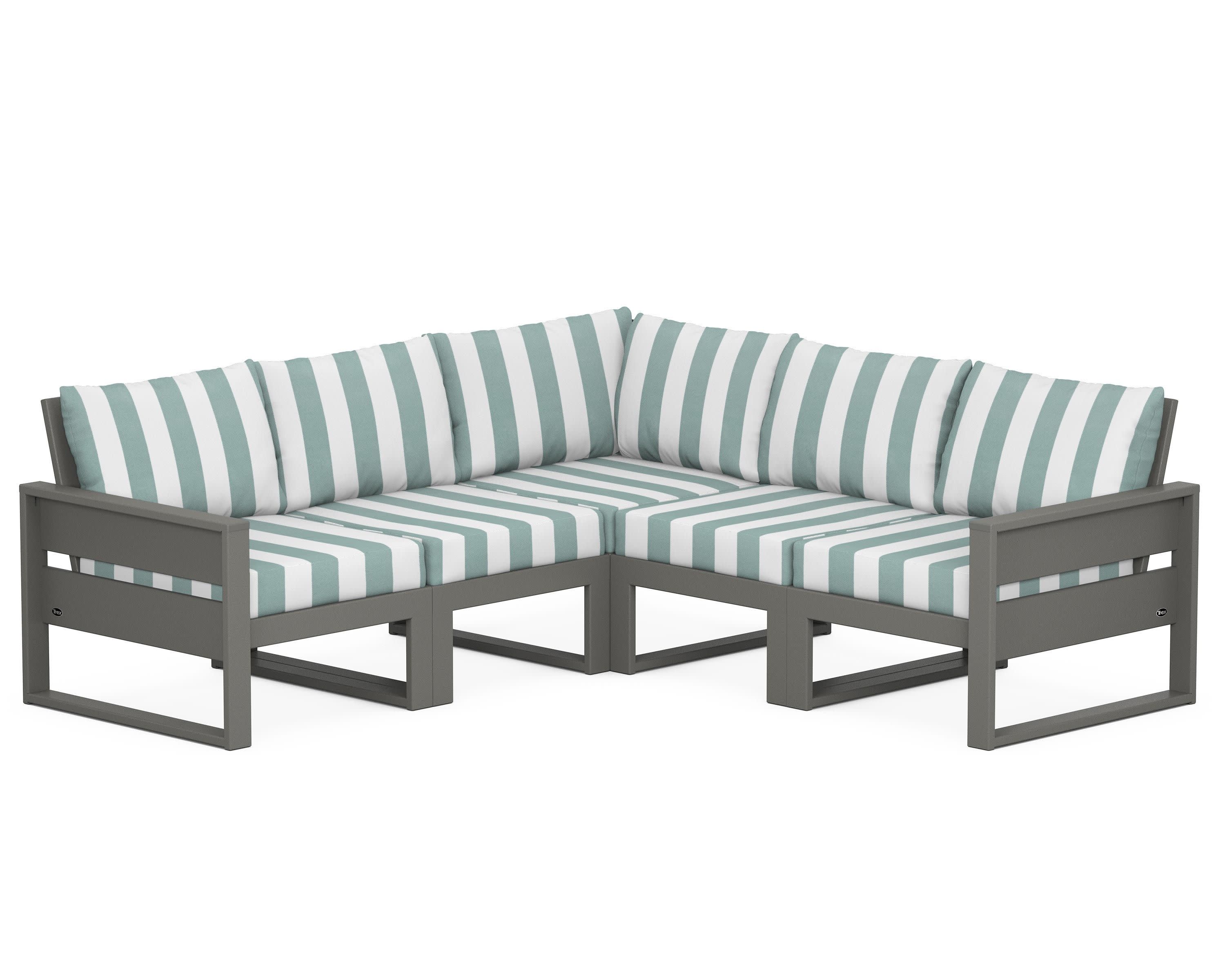 Eastport 5-Piece Sectional in Stepping Stone / Cabana Stripe Glacier Spa