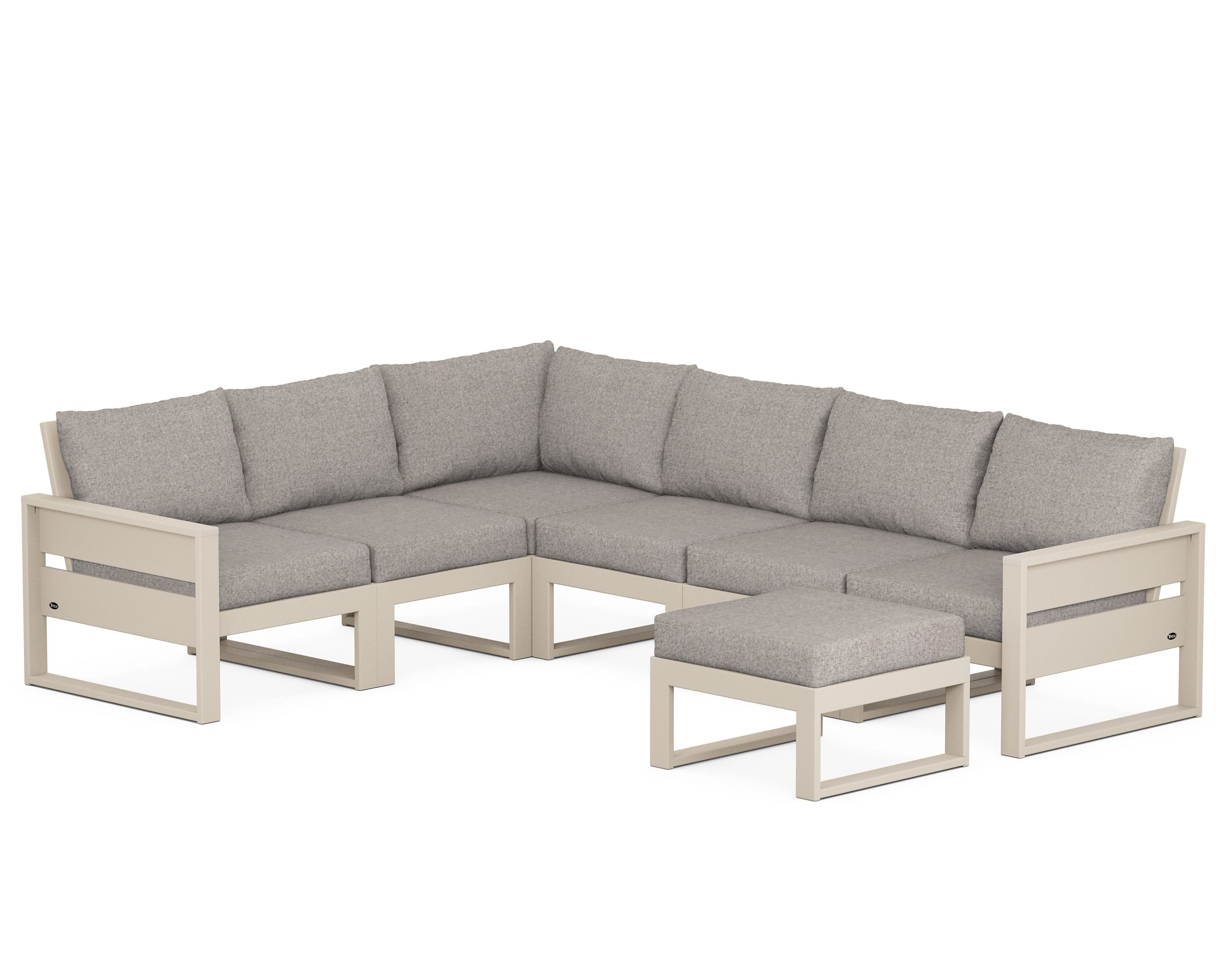 Eastport 6-Piece Sectional with Ottoman in Sand Castle / Weathered Tweed