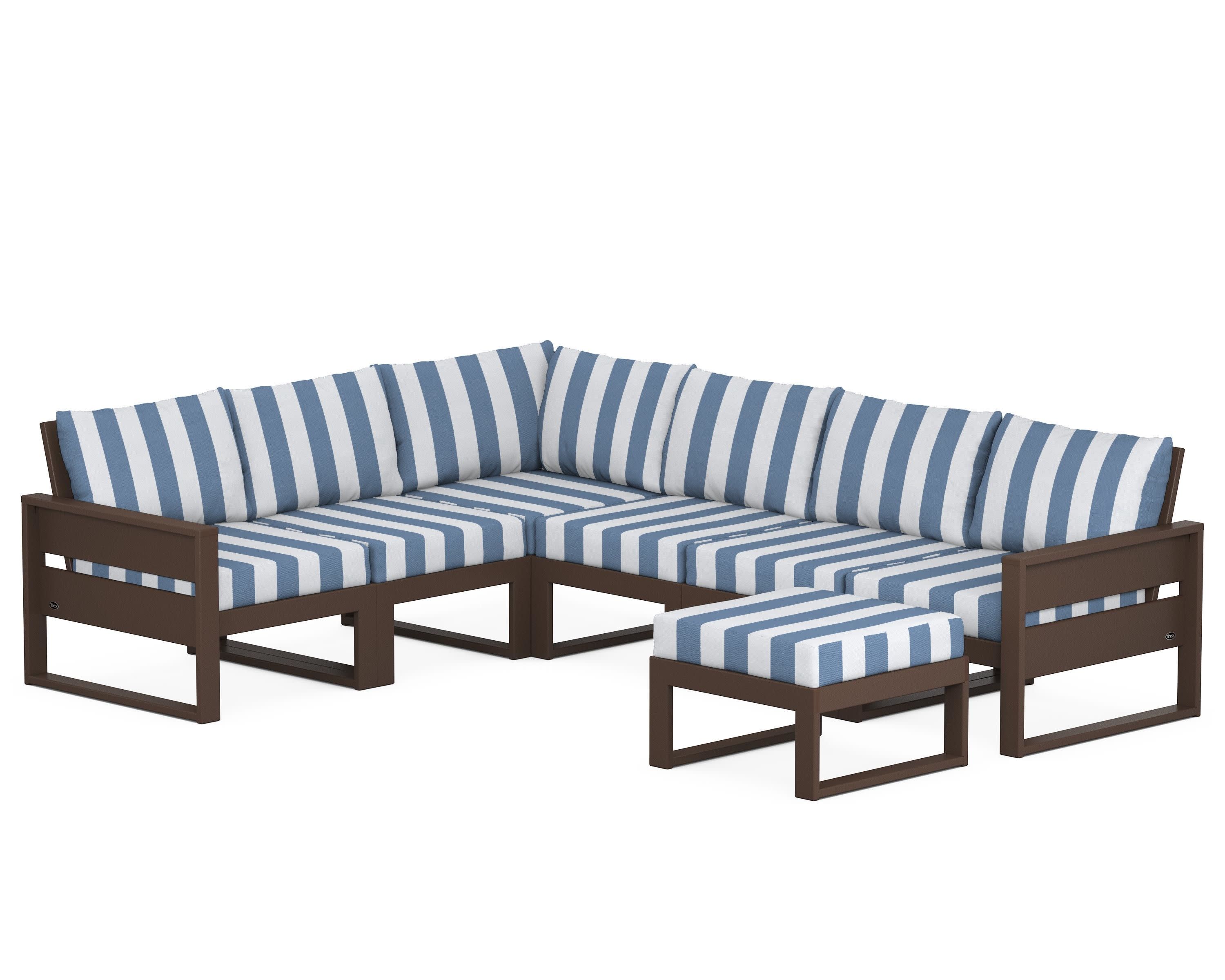 Eastport 6-Piece Sectional with Ottoman in Vintage Lantern / Cabana Stripe Sky Blue
