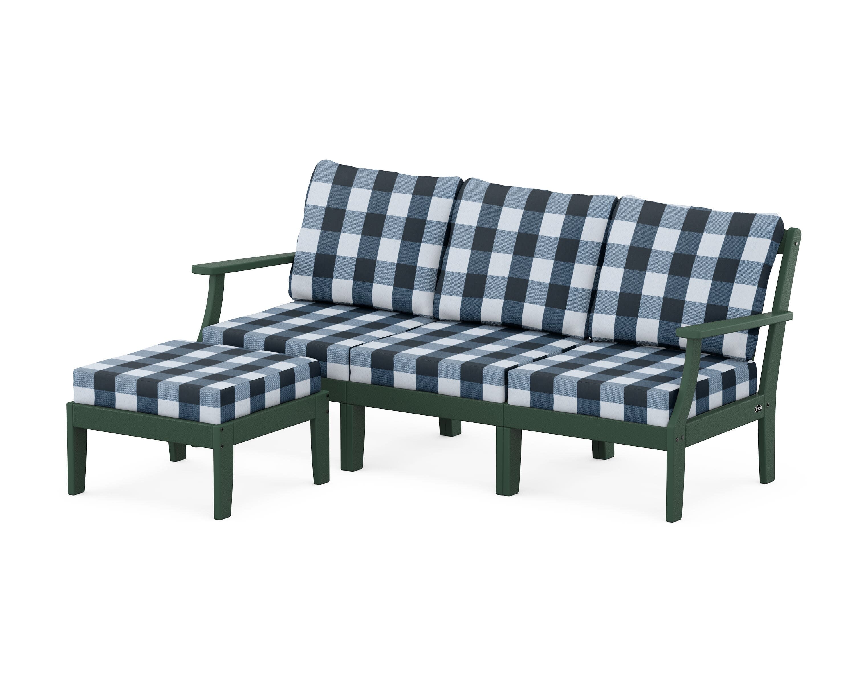 Yacht Club Modular 4-Piece Deep Seating Set with Ottoman in Rainforest Canopy / Buffalo Plaid Marine Indigo