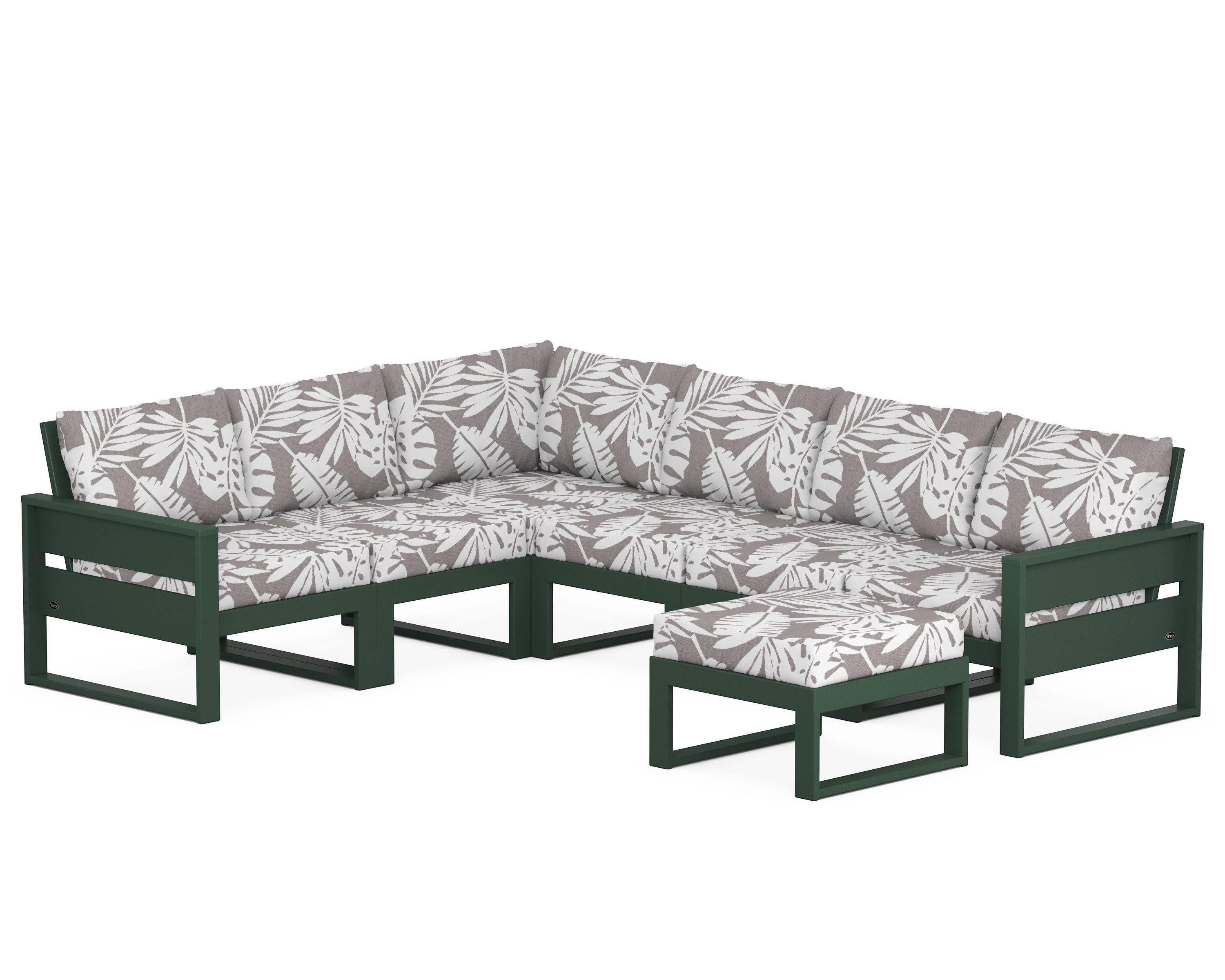 Eastport 6-Piece Sectional with Ottoman in Rainforest Canopy / Leaf Grey Mist