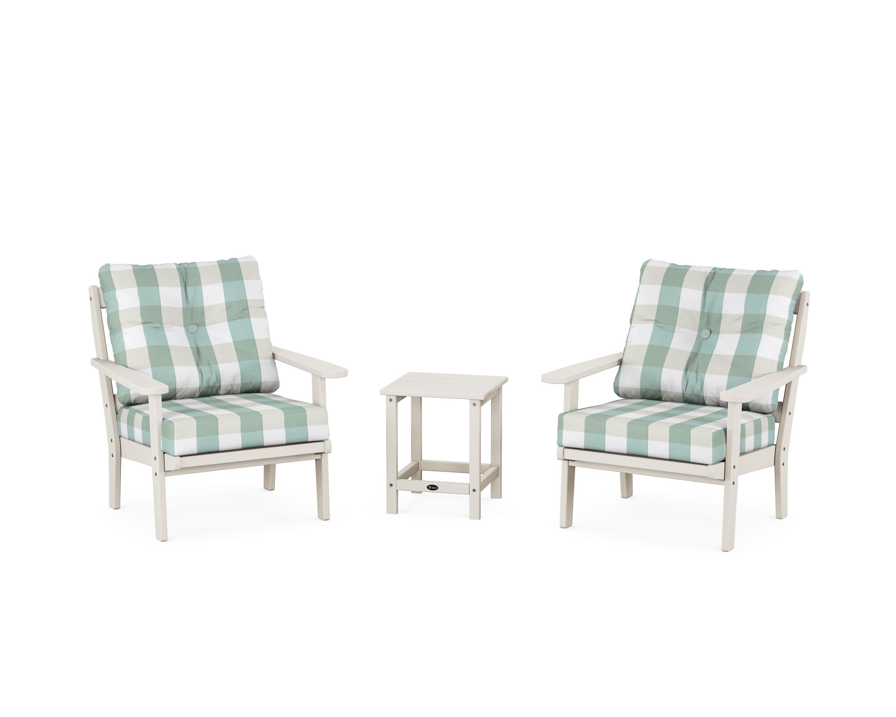 Cape Cod 3-Piece Deep Seating Set in Sand Castle / Buffalo Plaid Glacier Spa