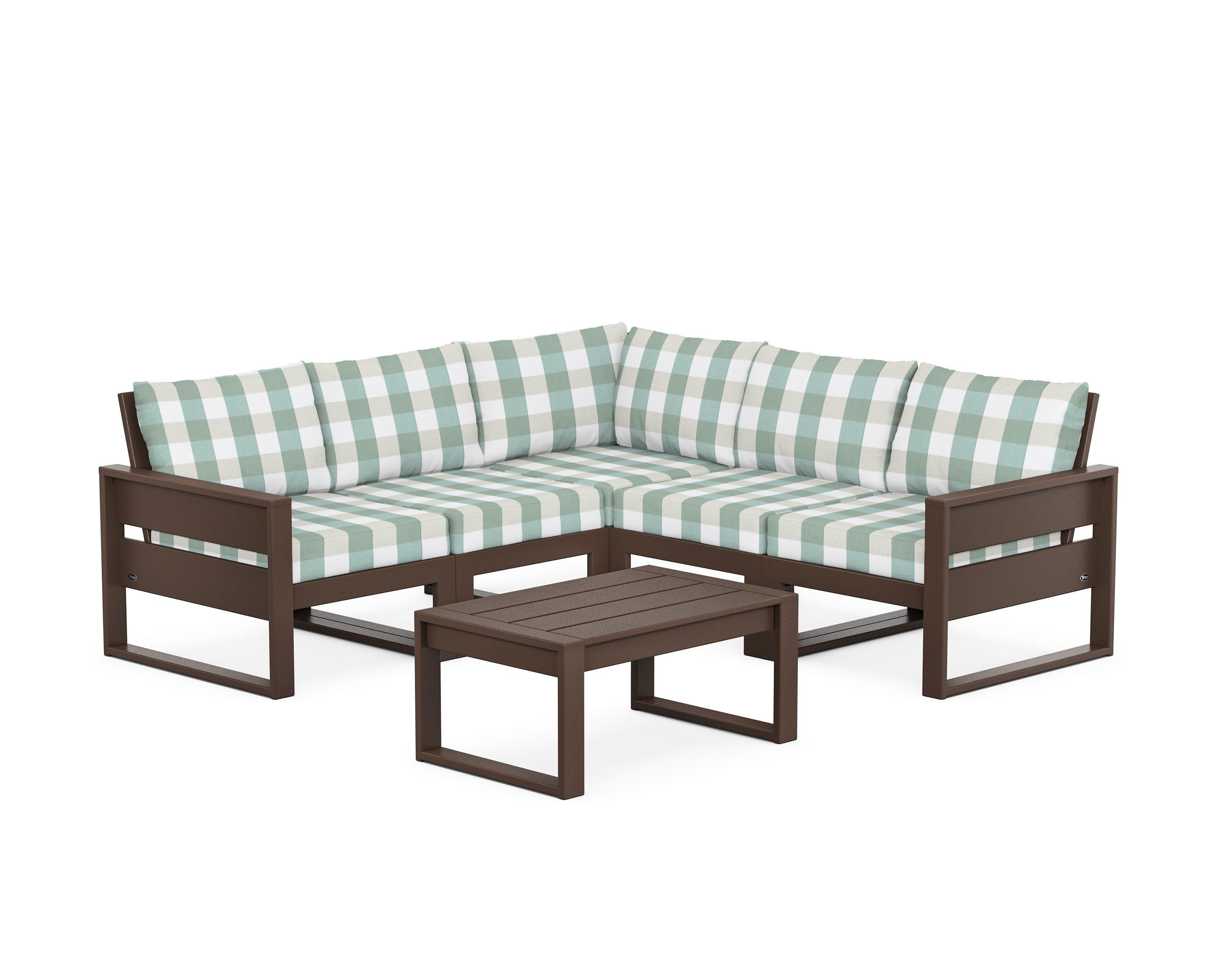 Eastport 6-Piece Deep Seating Sectional + Coffee Table Set in Vintage Lantern / Buffalo Plaid Glacier Spa