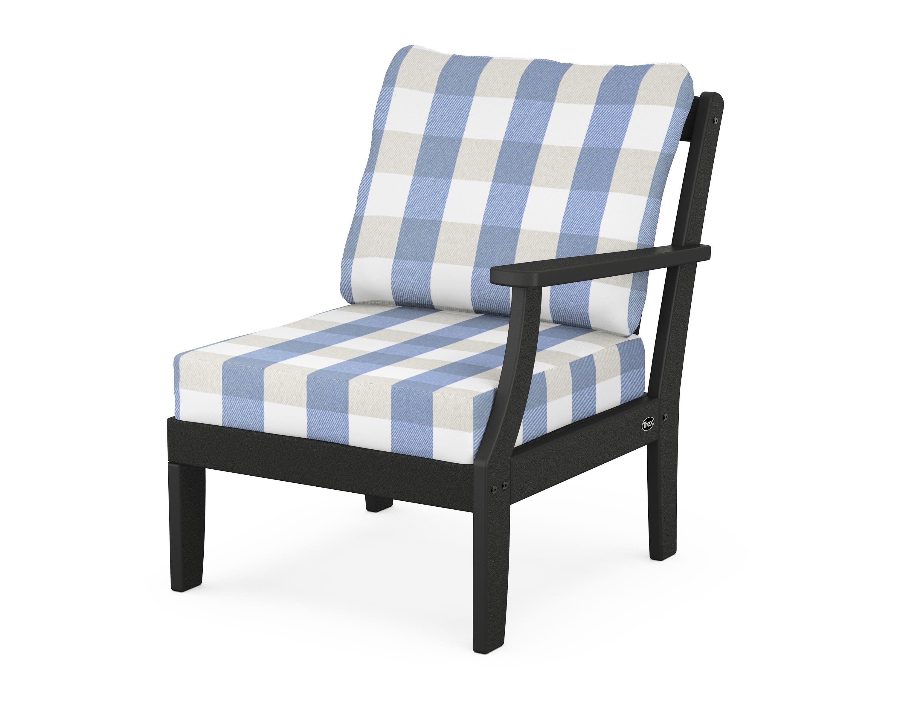 Yacht Club Modular Right Arm Chair in Charcoal Black / Buffalo Plaid Sky Blue
