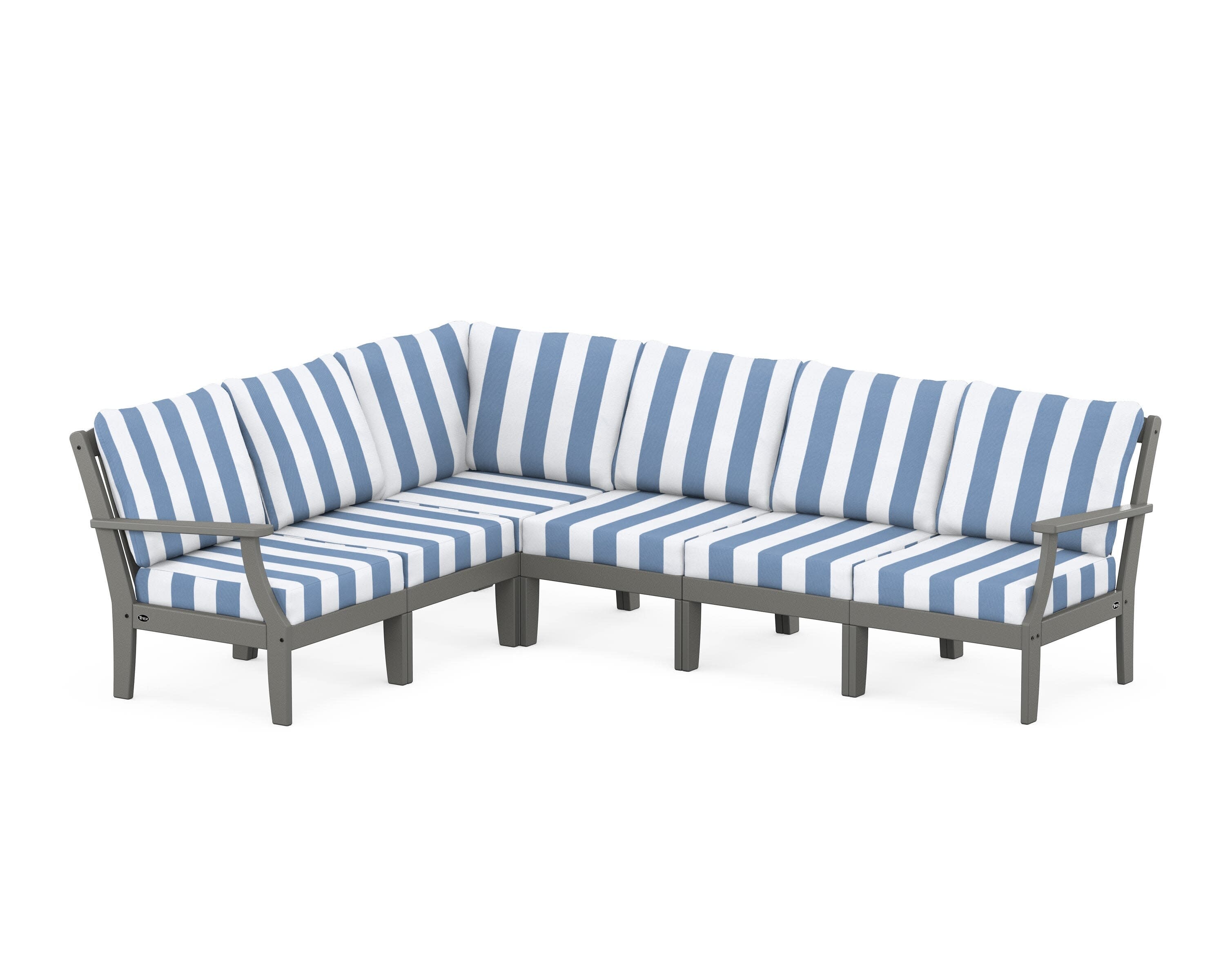 Yacht Club Modular 6-Piece Deep Seating Set in Stepping Stone / Cabana Stripe Sky Blue
