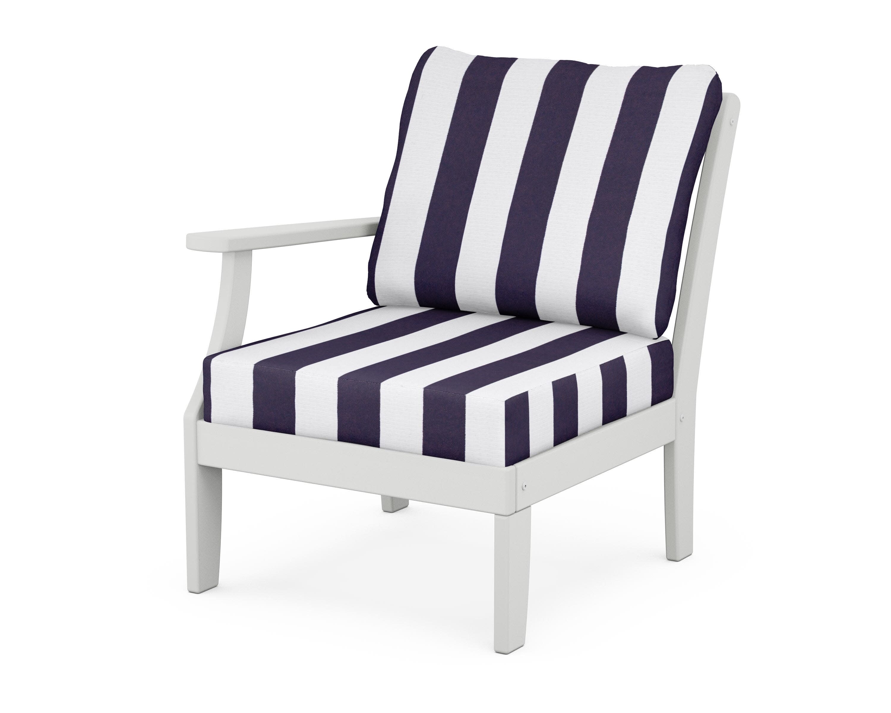 Yacht Club Modular Left Arm Chair in Classic White / Cabana Stripe Navy