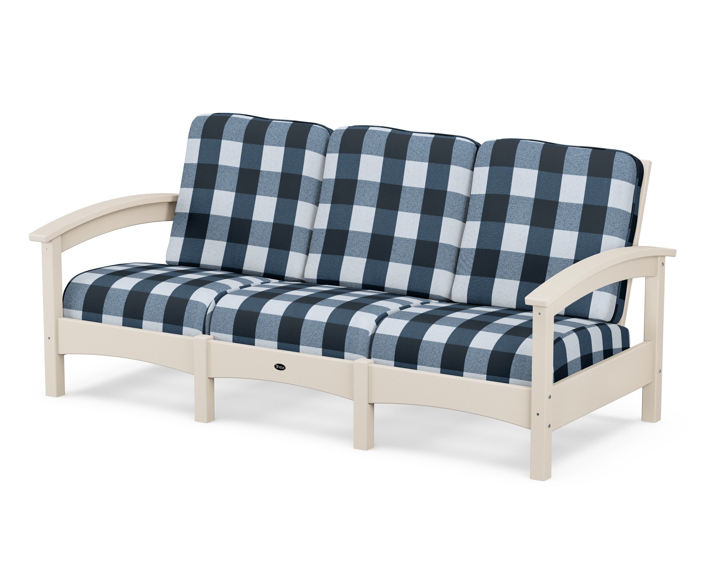 Rockport Club Sofa in Sand Castle / Buffalo Plaid Marine Indigo